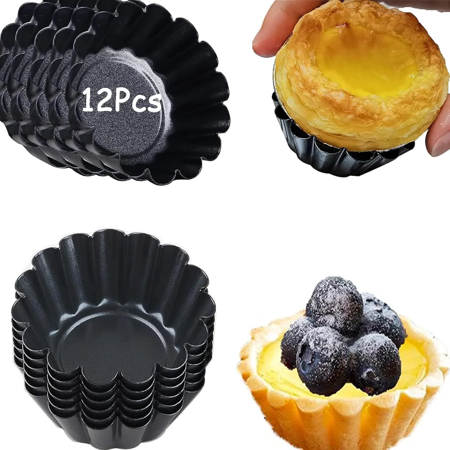 Carefully Designed RICHSC-PAN Egg Tart Molds 12 PCS Non-Stick Very Mini Tart Pans. Smooth