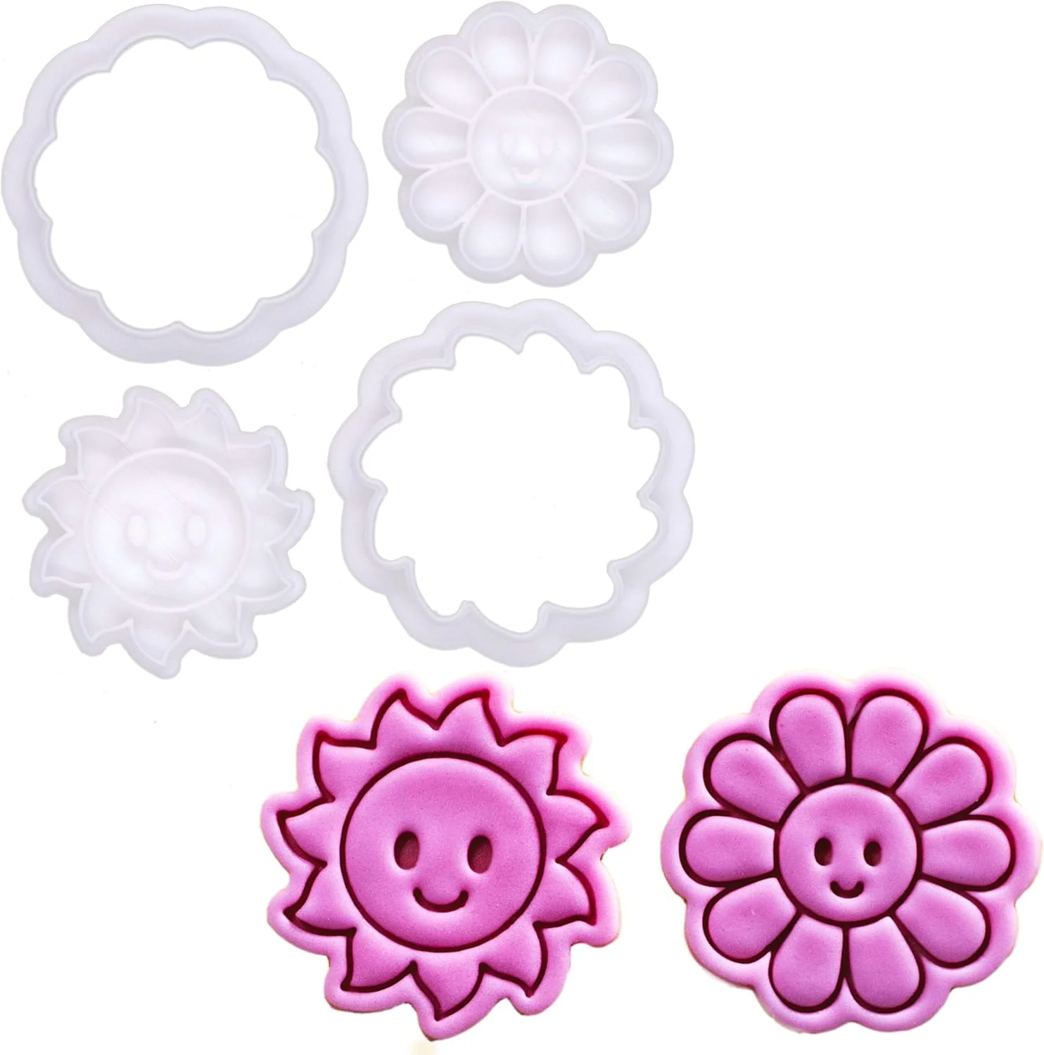 Environmentally Friendly Bakerlogy Happy Days – Mini 2 Cookie Cutter Stamp Set – Happy Daisy Happy Sun Design for Easter Summer Spring Cookies High-Grade