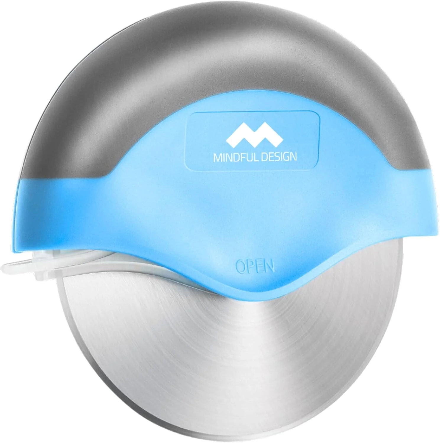 Enhanced Mindful Design Pizza Cutter Wheel with Protective Blade Cover Easy to Clean and Dishwasher Safe Ergonomic Pizza Slicer Blue Detailed