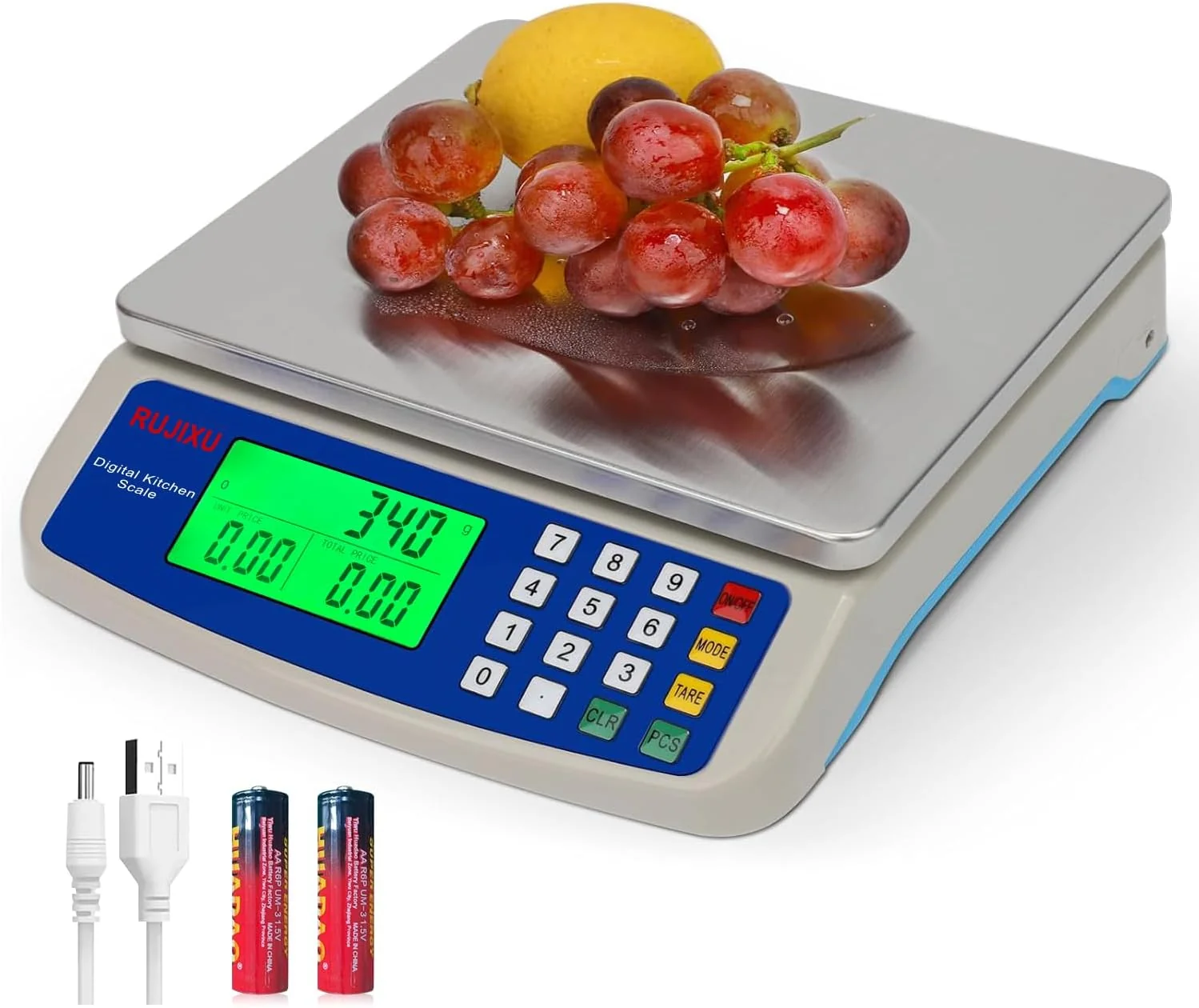 Exceptional Large Digital Kitchen Scale 30KG Commercial Food Scale 66LB for Baking Bread Meat Stainless Steel Price Computing Scale LCD Display Pure