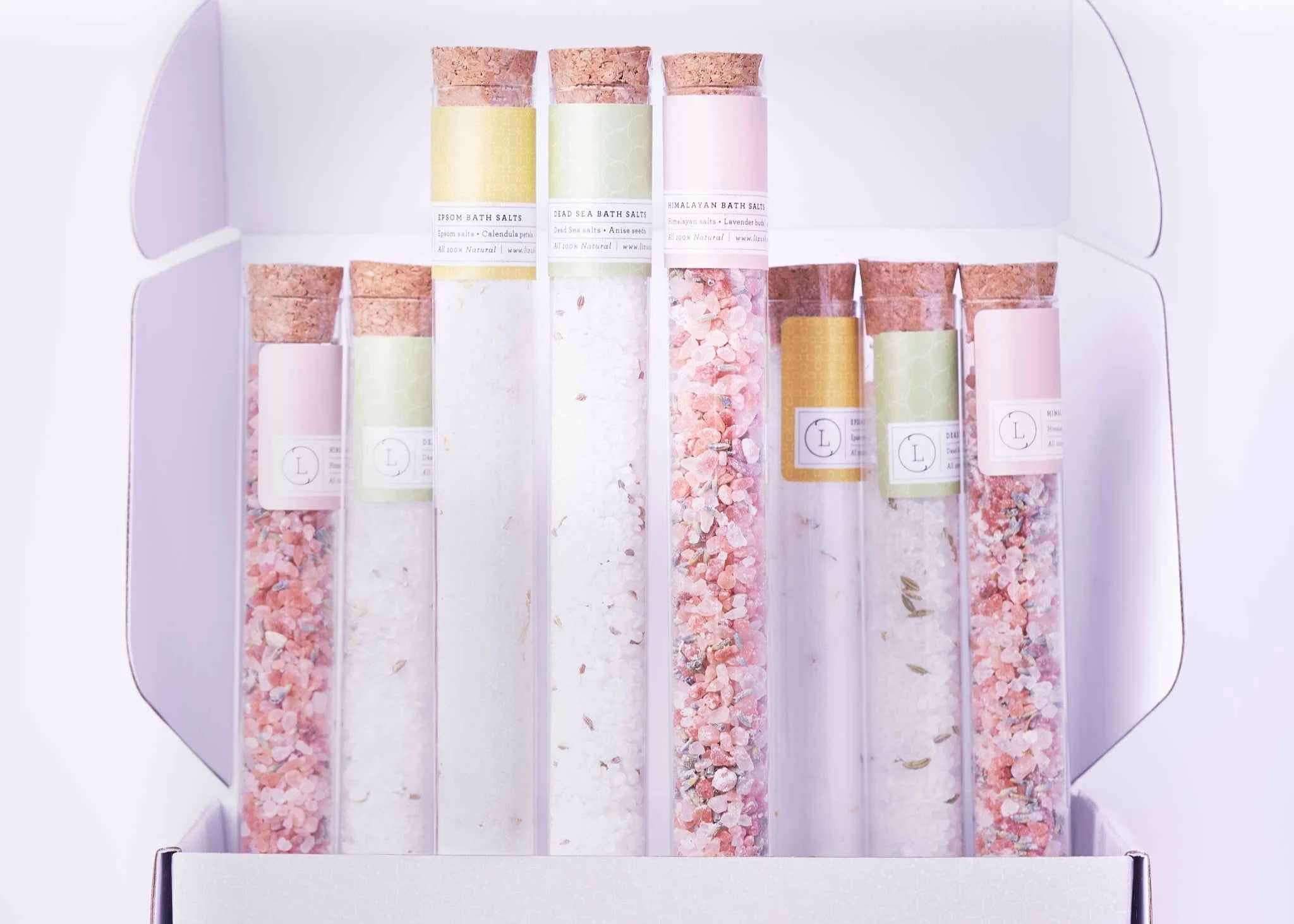 Specialty Natural Bath Salts Gift Set – 8 Glass Tubes Green