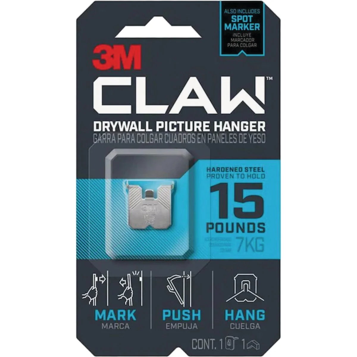 Effective 3M Claw 15 Lb. Drywall Picture Hanger with Temporary Spot Marker 1 Hanger 1 Marker Durable