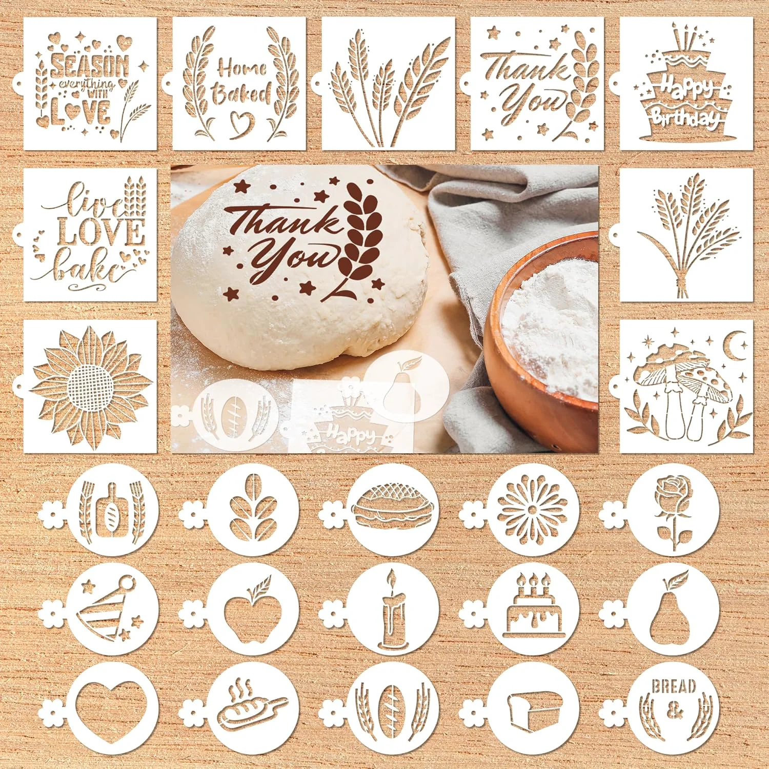 Pure Bread Stencils for Sourdough – 24 Pcs Bread Stencils for Baking Sourdough Bread Baking Tools Gifts for Sourdough Bakers Bread Making Accessories Proven