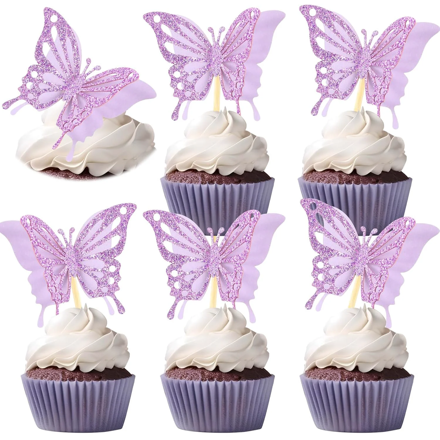 World-Class Chinco 48 Pcs Butterfly Cupcake Toppers Assembled Double Layer Cupcake Topper 3D Glitter Cake Topper Butterfly Cocktail Pick Decoration for Baby Selected