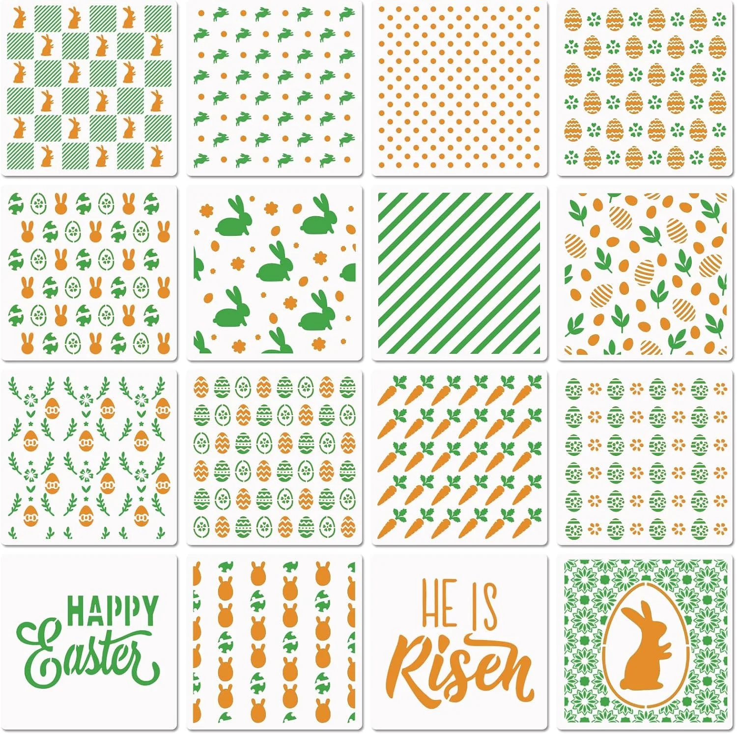 Reusable 6in Easter Cookie Stencils for Royal Icing Eggs Carrot Rabbit Face Bunny Shapes 16 Pcs Assorted Sizes Easter Eggs Stencils for Baking Drawing Dessert Coffee Decoration Detailed