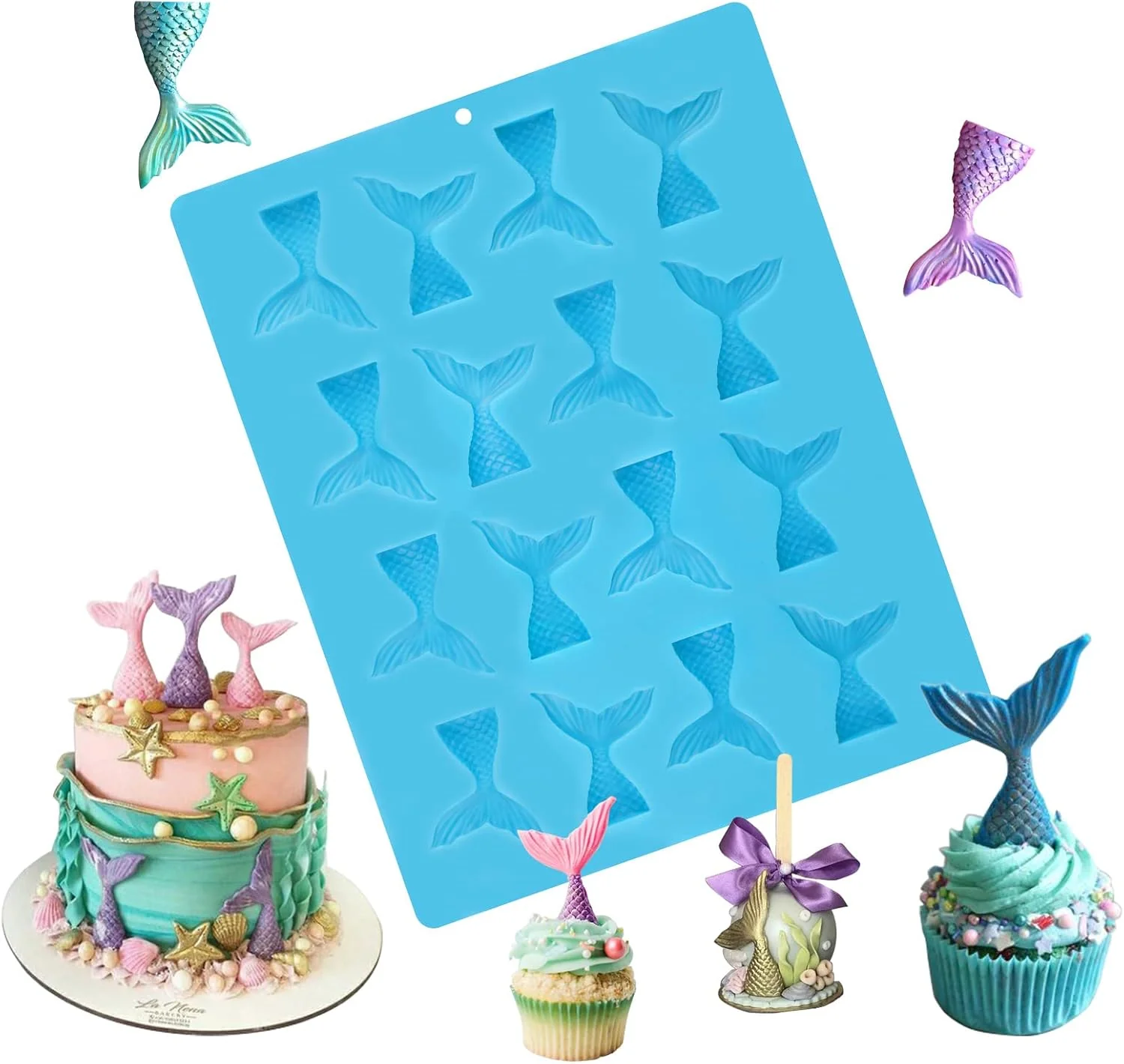 Original Sakolla 16 Cavity Mermaid Tails Silicone Molds Mermaid Molds for Chocolate Fondant Cake Decoration Cupcake Toppers Resin Soap Candy Gumpaste Casual