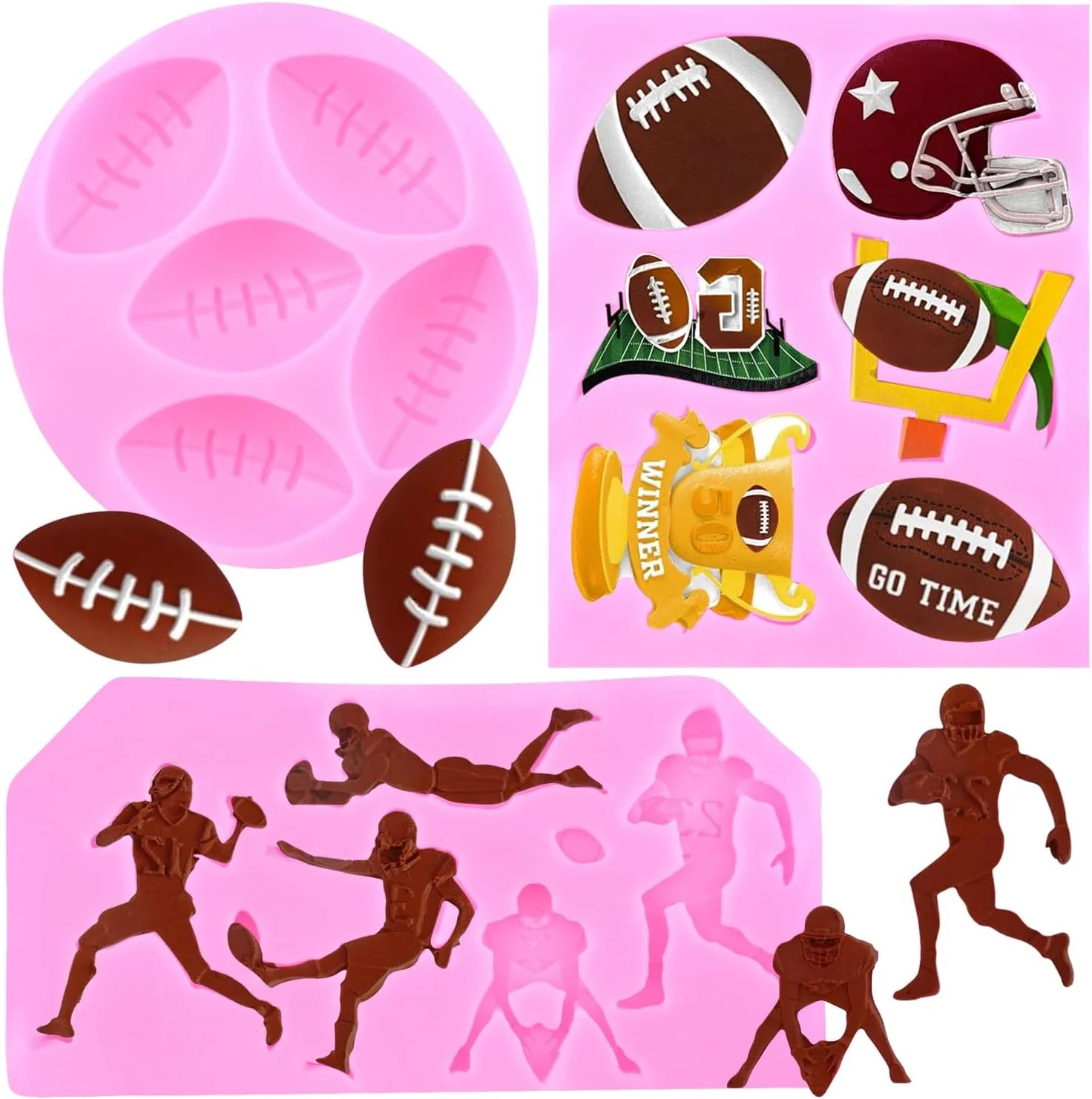 Original Mujiang Ball Silicone Molds Rugby Football Fondant Molds Sports Theme Molds For Cake Decorating Chocolate Gum Paste Candy Polymer Clay Set Of 3 Fine
