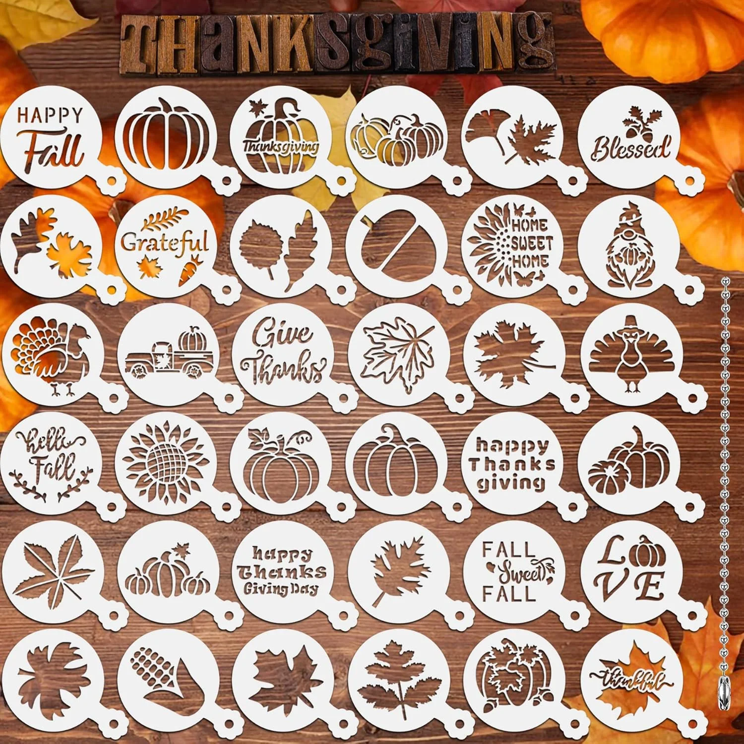 Quality Julbear 36 Pieces Thanksgiving Stencils Fall Reusable Cookie Cake Stencils Templates Mold Tools for Decorating Autumn Holiday Cake DIY Baking Recyclable