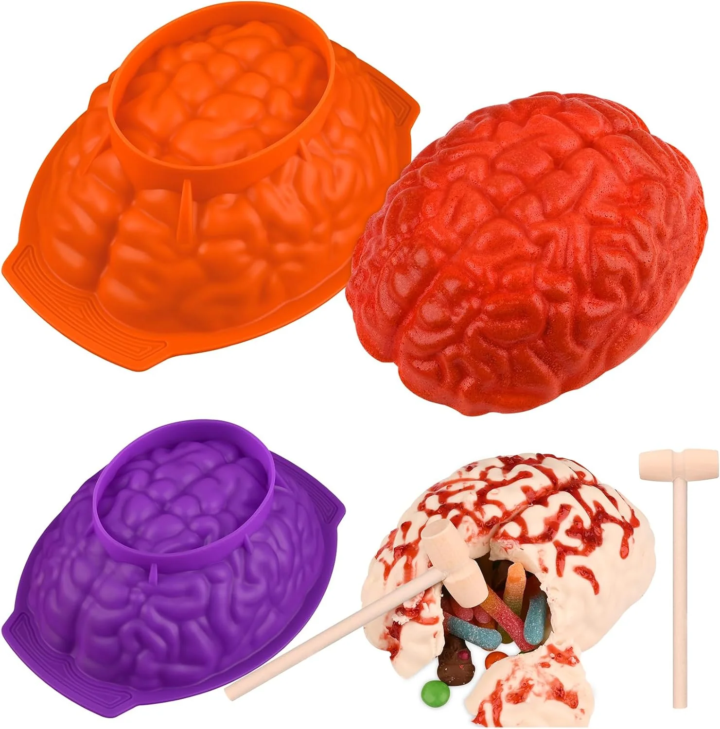 Fine 2 Pack Halloween 3D Human Brain Silicone Molds Food-grade Silicone Molds Human Brain Shape Baking Molds for Chocolate Bomb Jelly Cake Gelatin Candle and Resin Comfortable