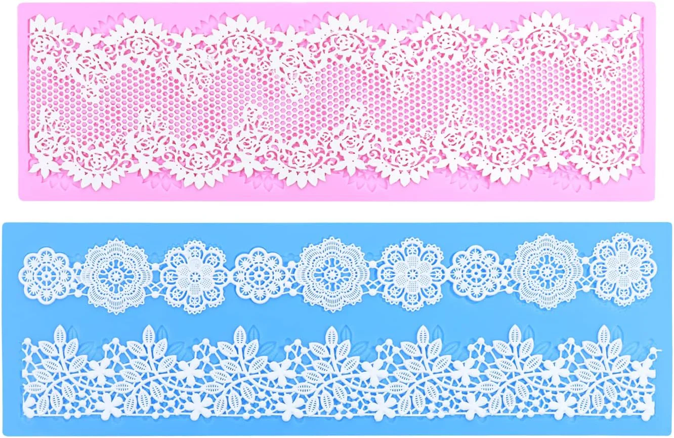 Professional Embossing Lace Fondant Mold Multi Circle Flowers Lace Mat Wedding Silicone Molds for Cake Decorating Tool Cake Lace Molds Set of 2 Detailed