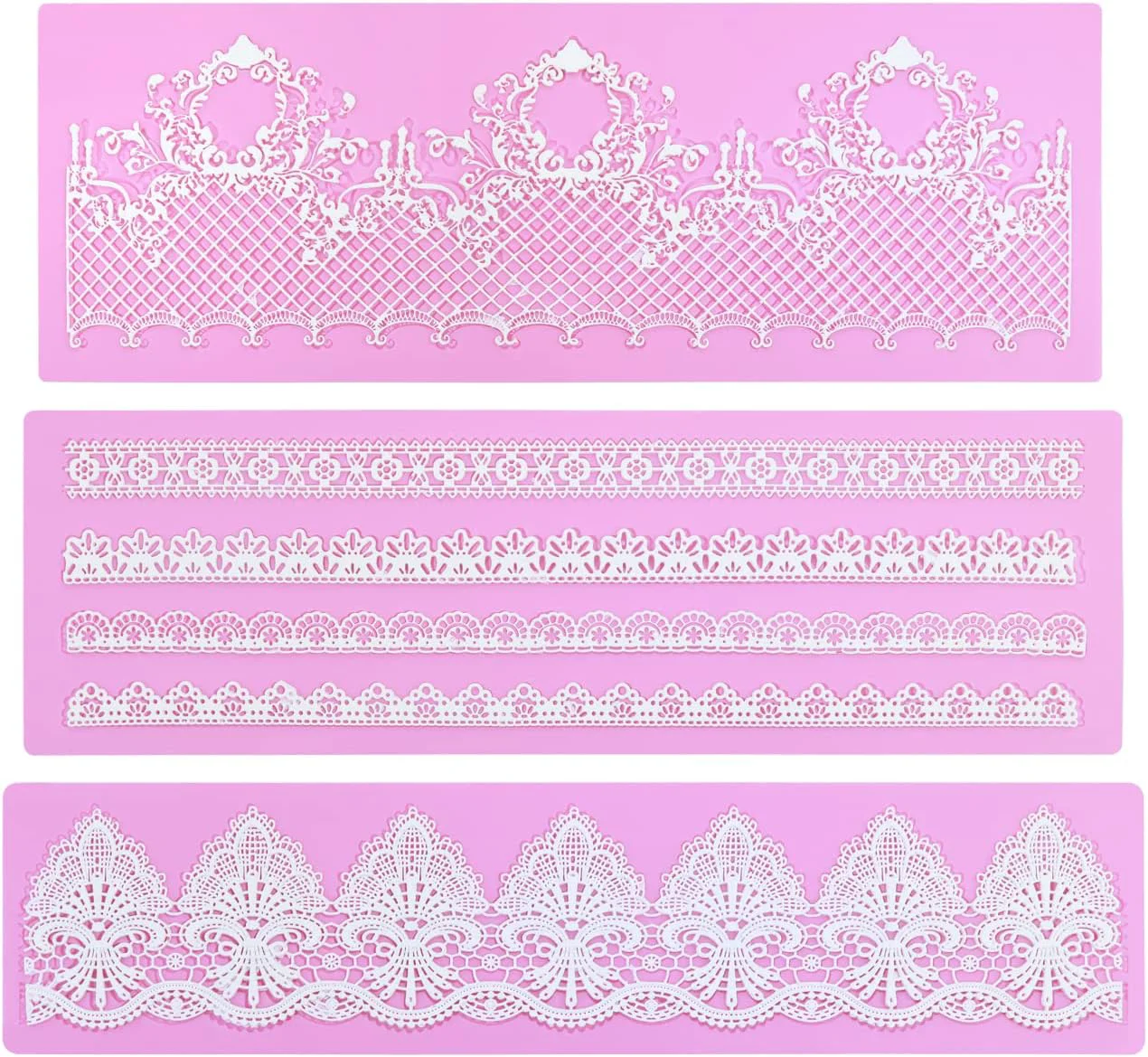 Healthy Silicone Molds for Cake Decorating – Embossing Lace Fondant Molds Cake Flowers Lace Mats Set of 3 Premium Material