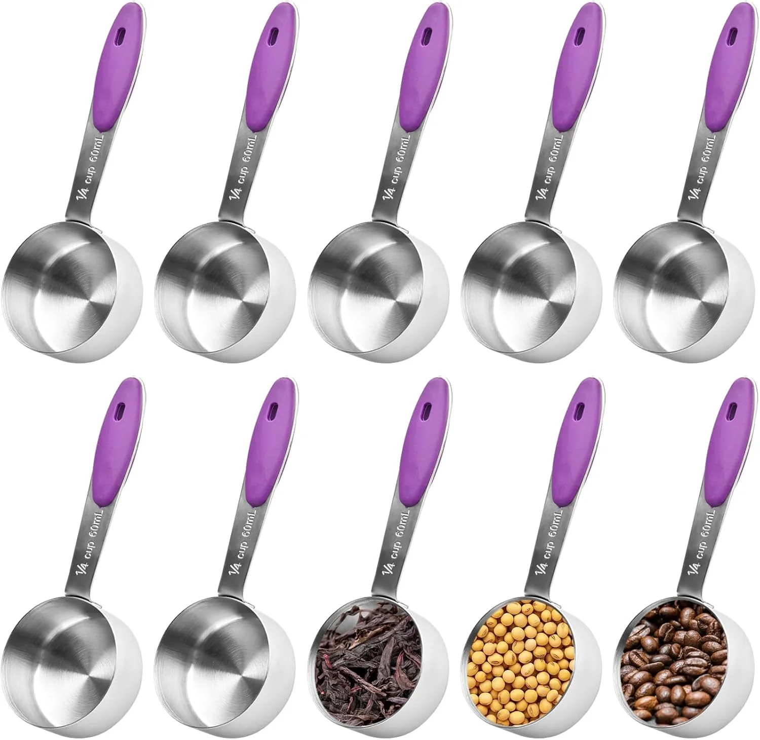 Contemporary 10 Pcs 1 4 Measuring Cup 2 Oz Stainless Steel Scoop with Silicone Handle Metal Mini Measuring Scoops Kitchen Gadgets for Cooking Baking Professional