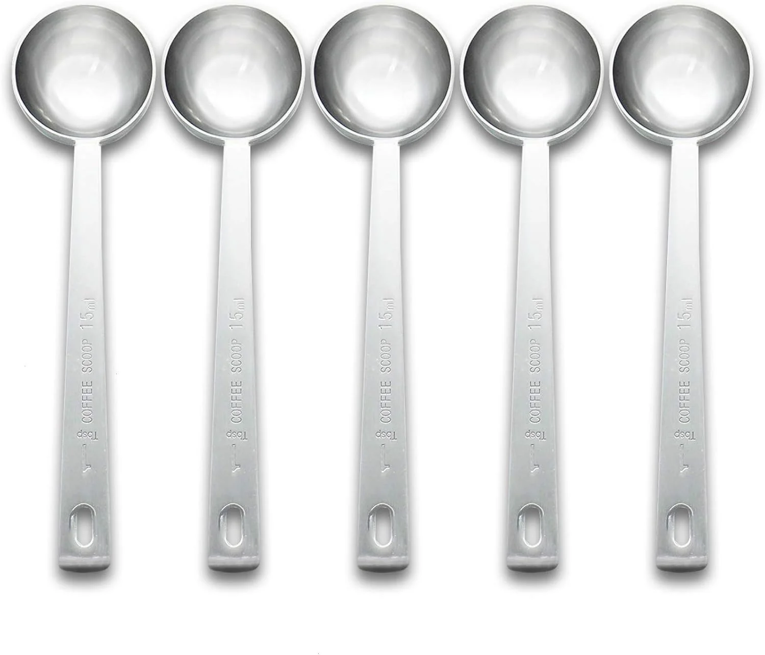 Excellent Timoo Coffee Measuring Scoop 1 Tablespoon long handle Stainless Steel spoon for Coffee Milk Powder Fruit Powder Set of 5 Safe
