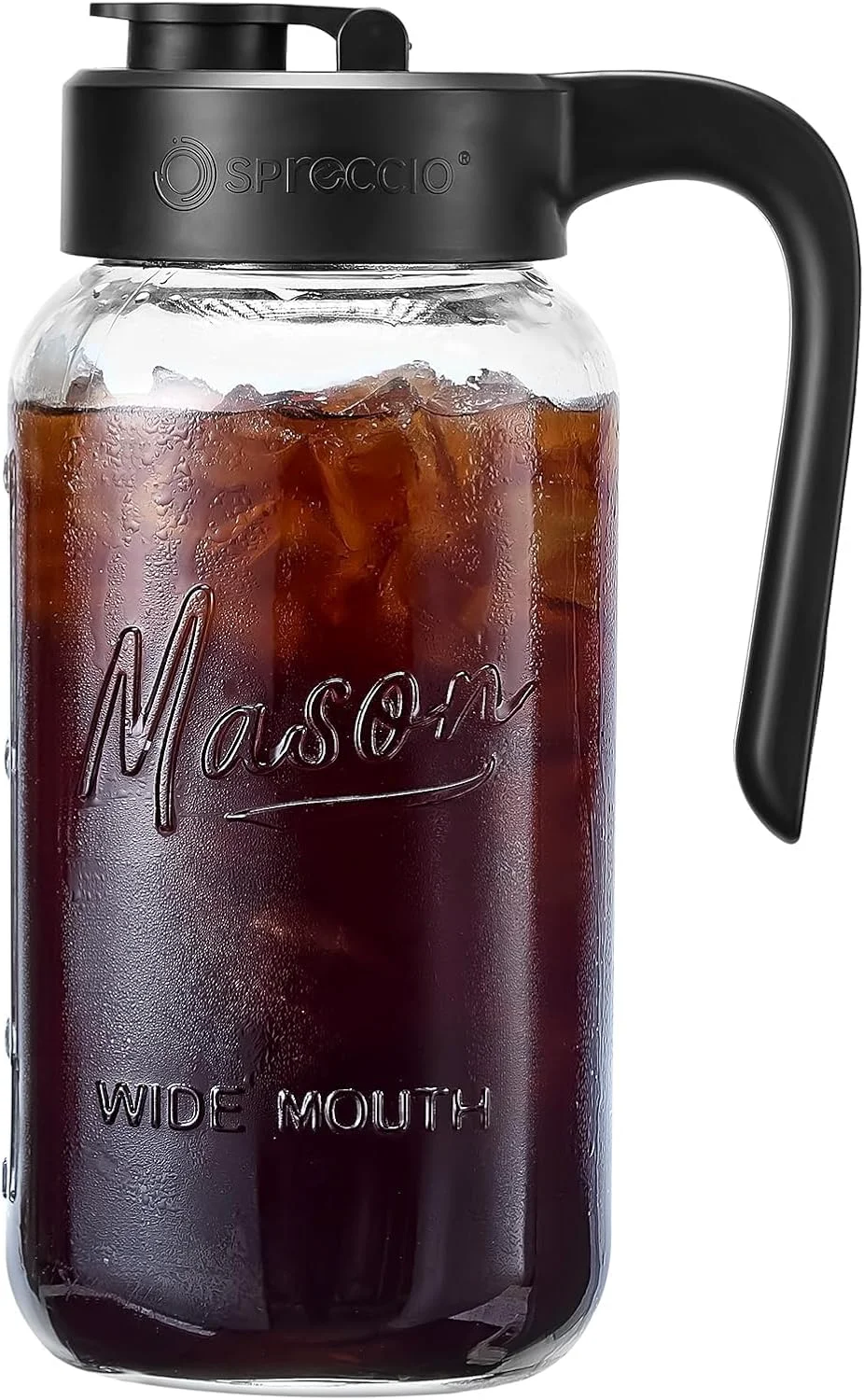 Fashionable Mason Jar Pitcher 64 oz 2 quart Glass Pitcher with Lid Airtight Leak proof Ergonomic Handle Pour Spout Lid Fridge Safe for Sun Tea Iced Tea Cold Brew Lemonade Outside High-Quality