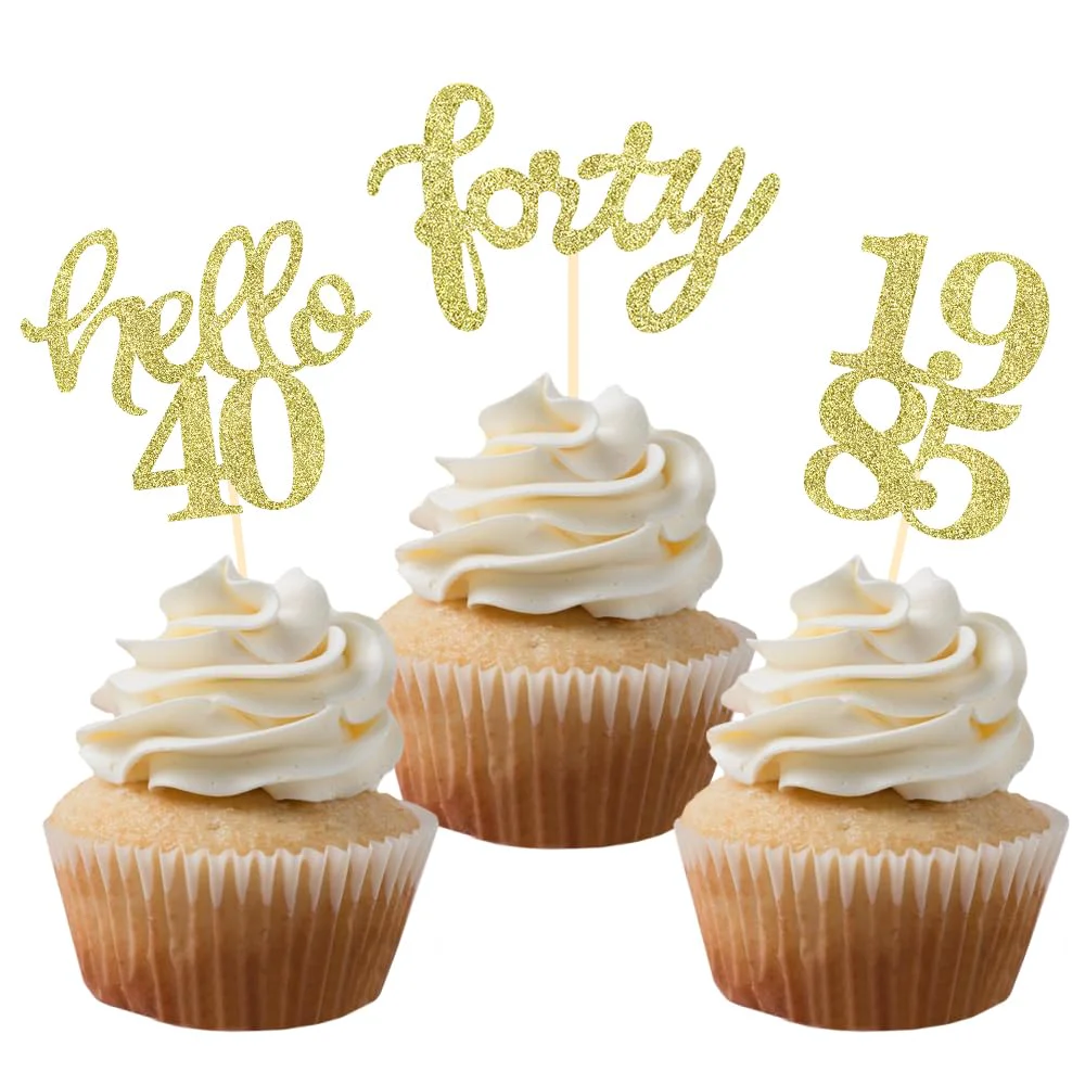 Premium Material Gold Glitter 40th Birthday Cupcake Toppers 40th Birthday Celebrating Party Decorations - Set of 24 Refined