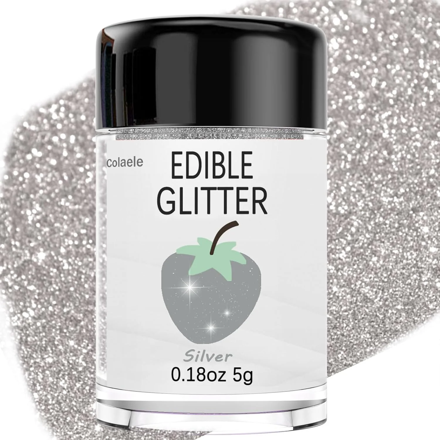 Easy-to-Use Silver Edible Glitter Glimmer Powder for Cakes Drinks – Colaele 5 grams Food Grade Luster Dust Metallic Food Decorating Sprinkle Disco Brew Dust for Organic