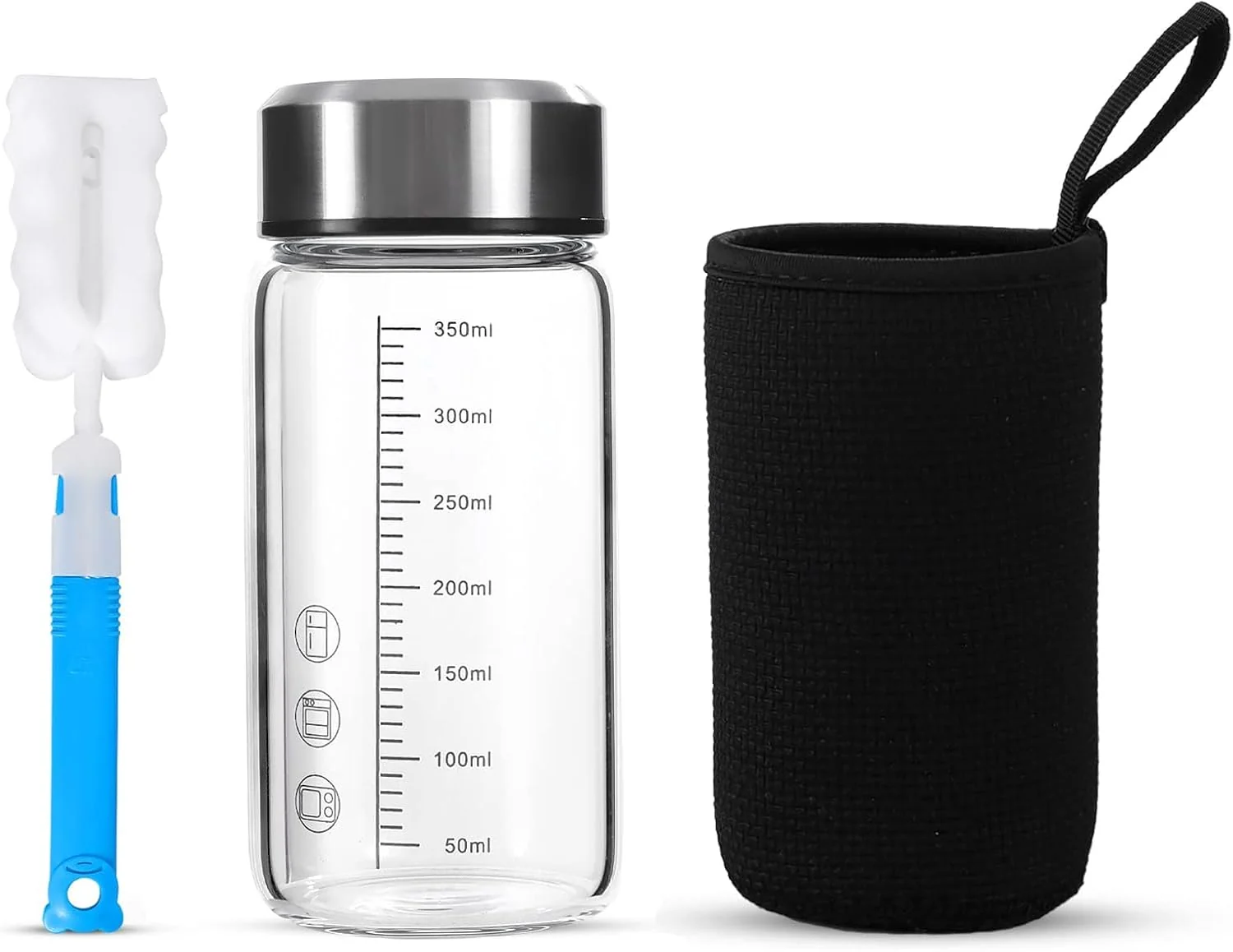 High-Quality 12Oz Glass Water Bottle with Lid and Sleeve 0.15in 3.8mm Thick Glass Shaker Bottles for Protein Mixes Juicing Smoothies Infused Water Beverage First-Class