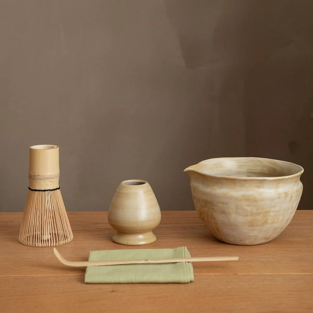 Trendy Matcha Set with Handmade Ceramic Bowl amp Bamboo Whisk Sandstone 6-Pc Matcha Whisk Set 16.9 Oz Matcha Bowl with Spout Bamboo Whisk Holder Scoop Sifter and Tea Cloth Matcha Kit for Ceremony Dependable