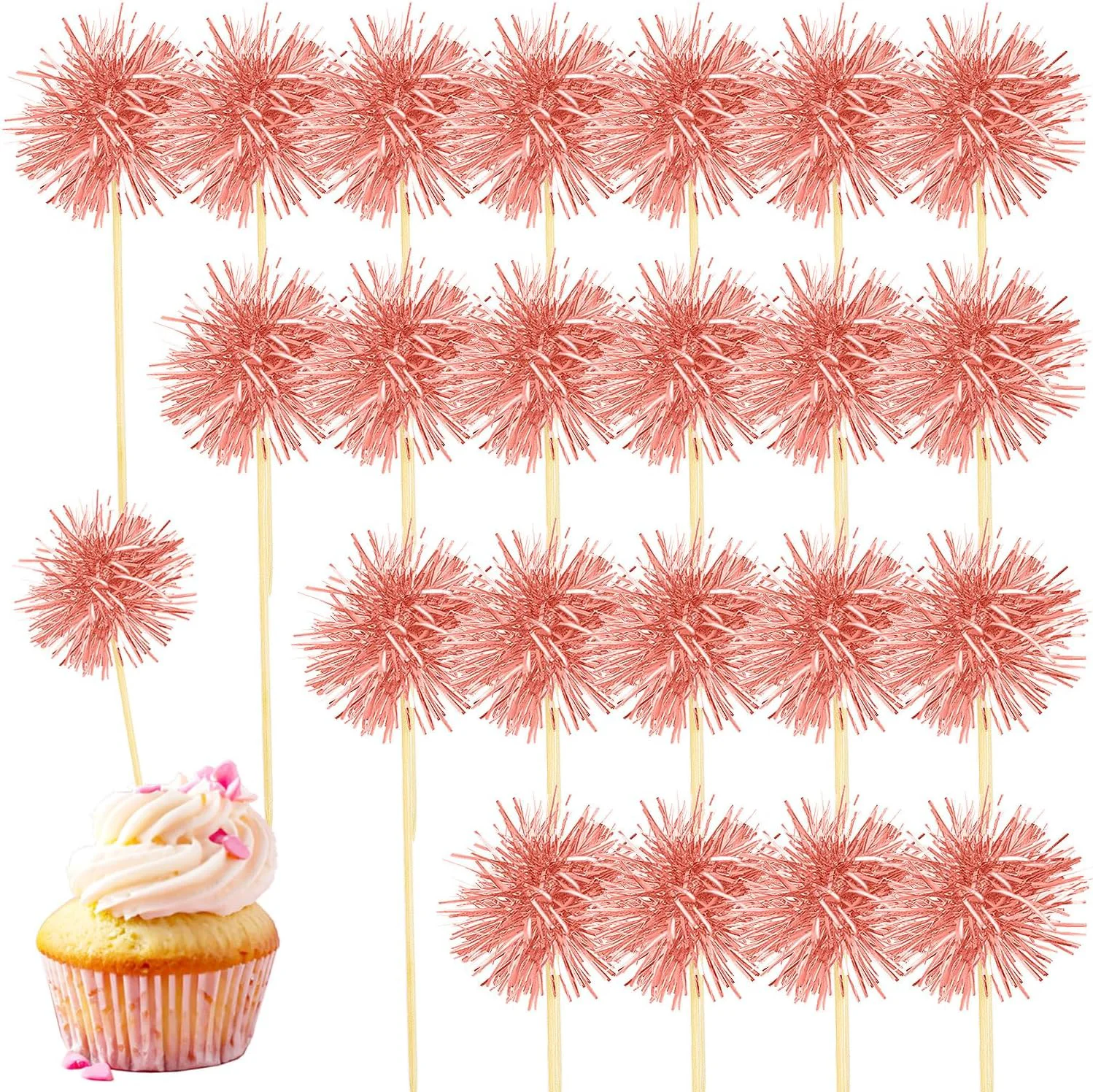 Advanced 80 Pcs Firework Cupcake Topper Rose Gold Graduation Cake Decorations Foil Frill Toothpicks for Party Decoration Cake Toppers Picnics Bar Birthday Quality