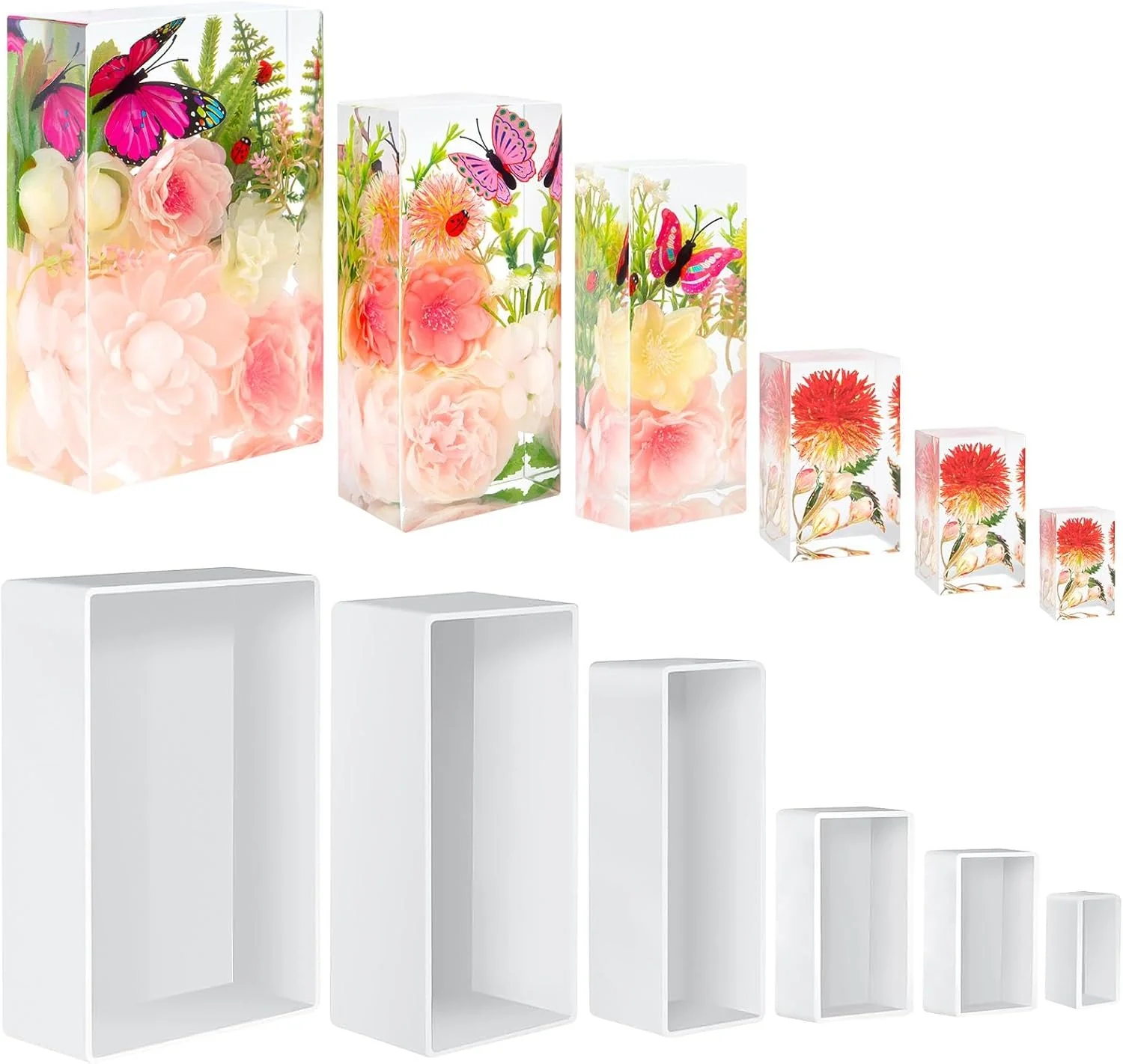 Prestigious Large Resin Molds Silicone 6PCS Rectangular Cube Silicone Molds for Resin Epoxy Resin Casting Craft Mold for Flower Preservation Bookends DIY Art Refined