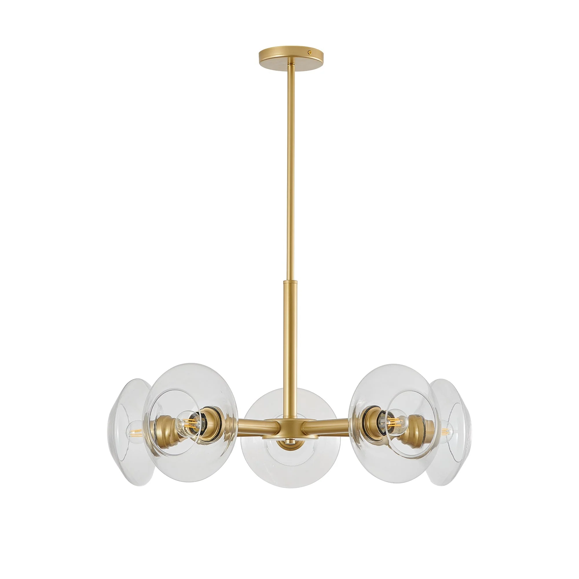 Luxury 26 Modern Gold 5-Light Sputnik Chandelier with Clear Glass Shades