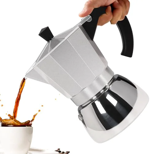 Smart No Coating 6 Cup Aluminum and Stainless Steel Moka Pot Stovetop Fine Crafted