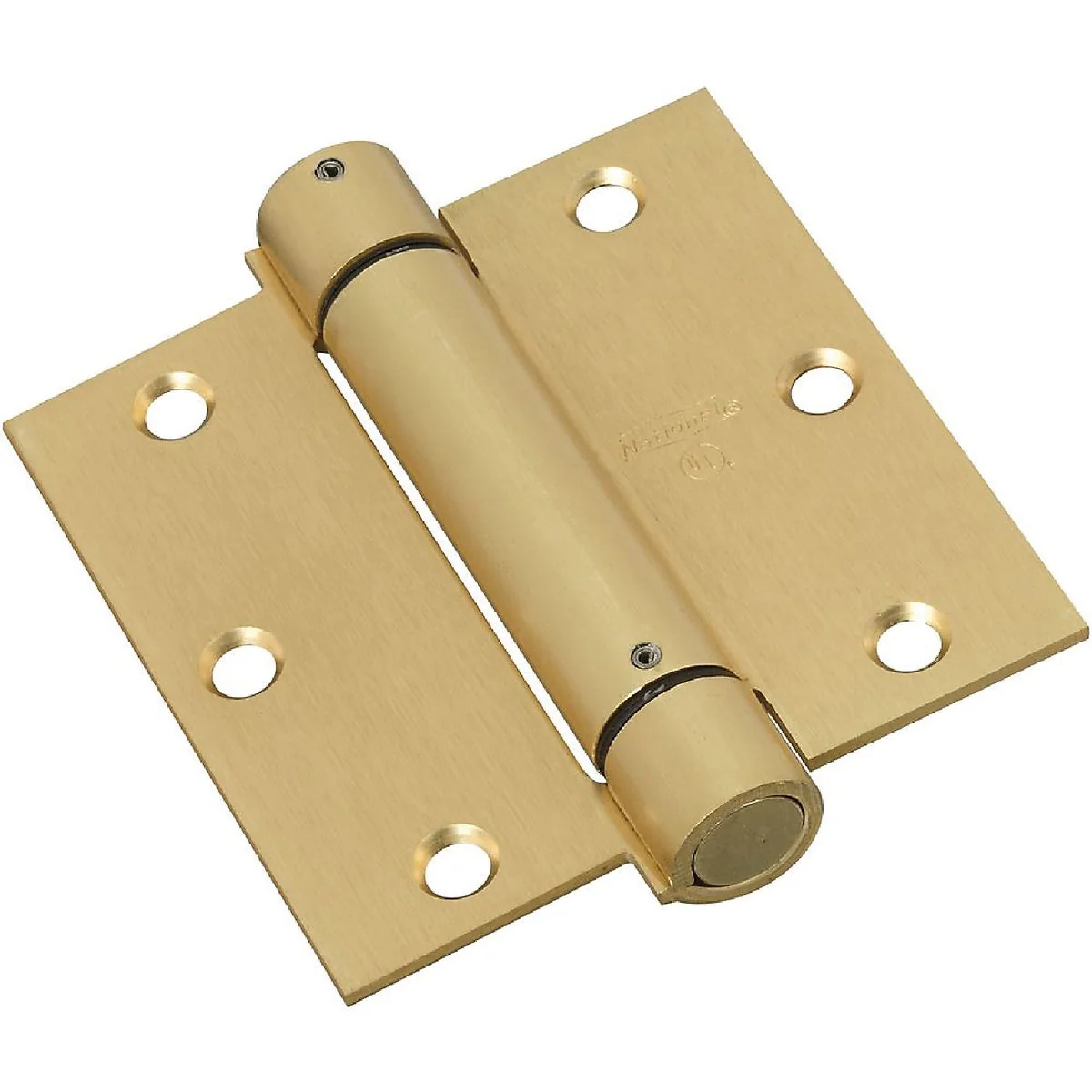 Detailed National 3-1 2 In. Square Satin Brass Spring Door Hinge Original