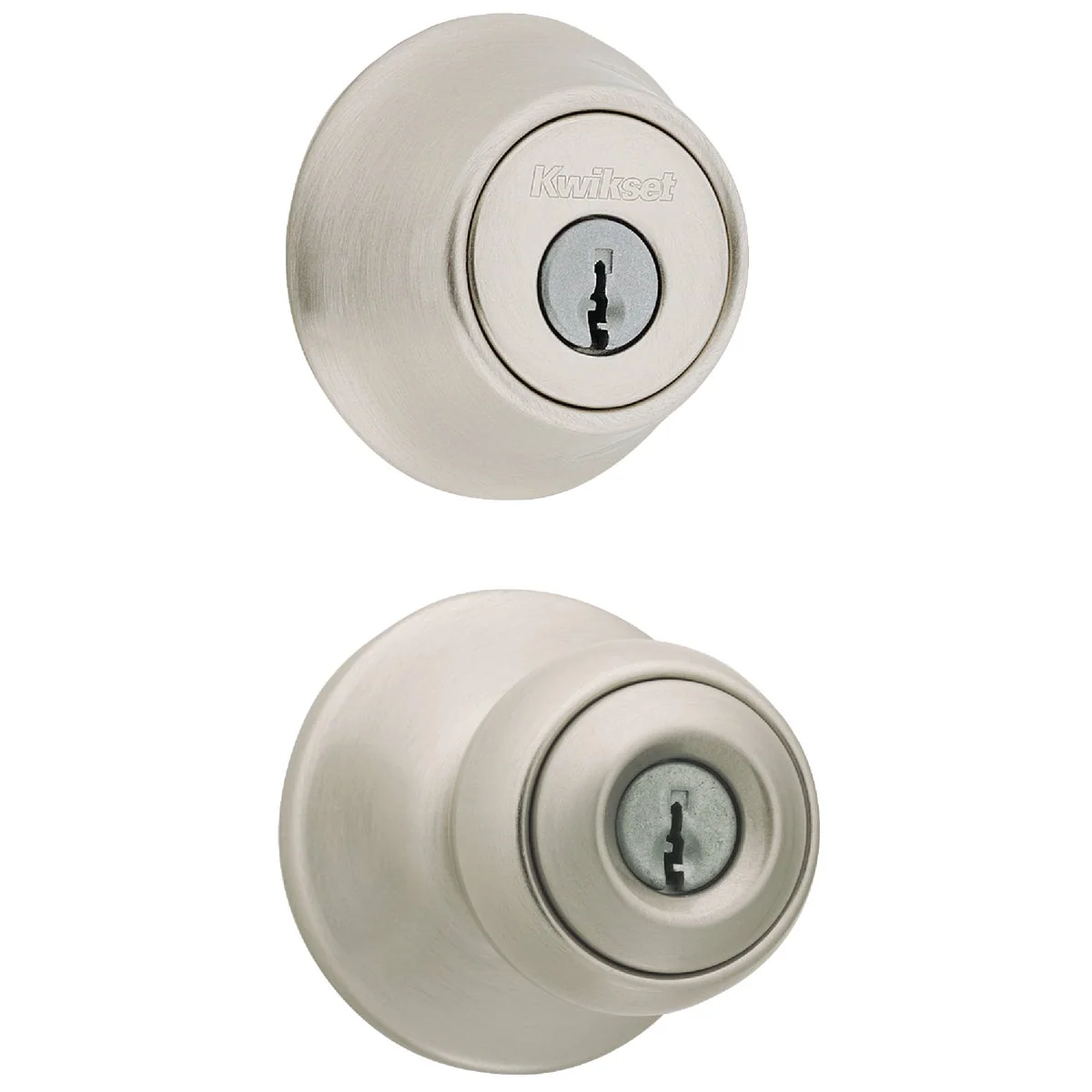 Next-Generation Kwikset Polo Satin Nickel Deadbolt and Door Knob Combo High-End