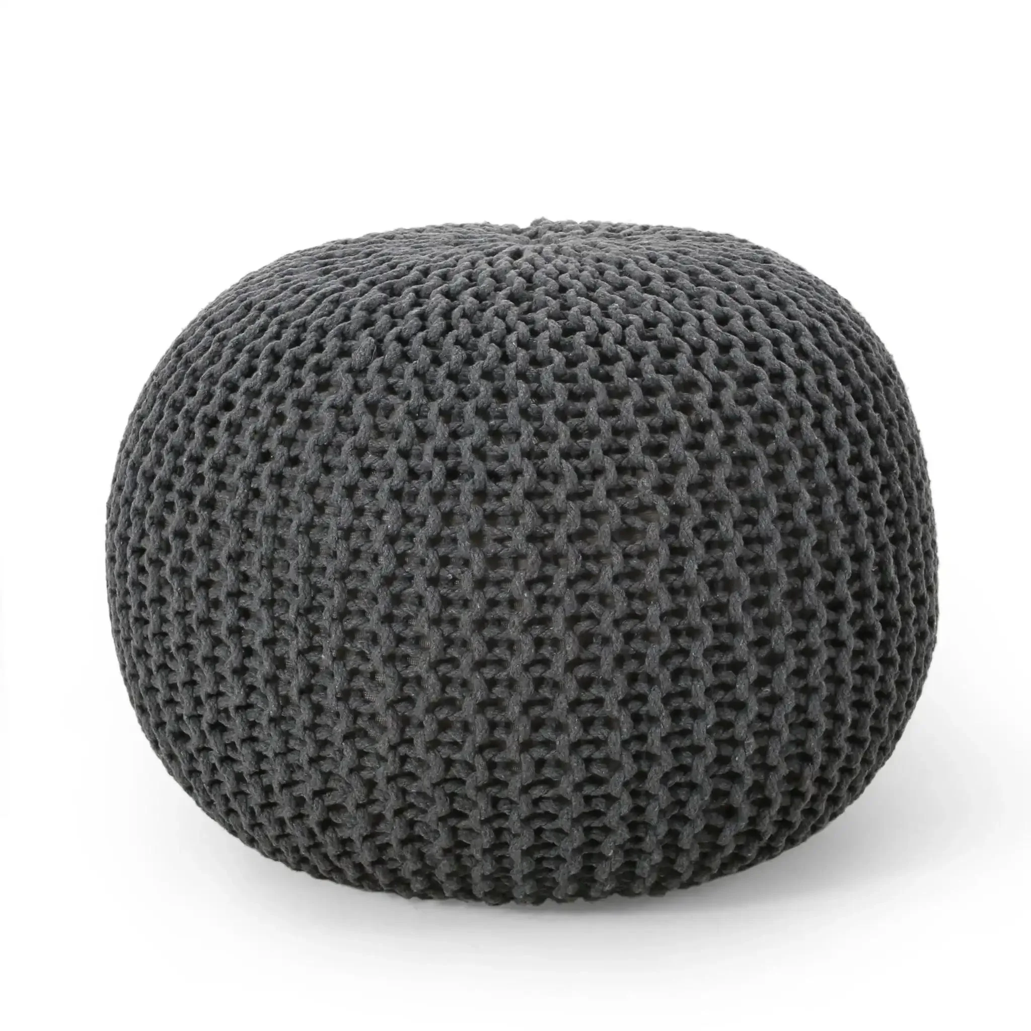 Soft Bordeaux Knitted Cotton Round Pouf – Versatile Ottoman and Floor Cushion Responsible