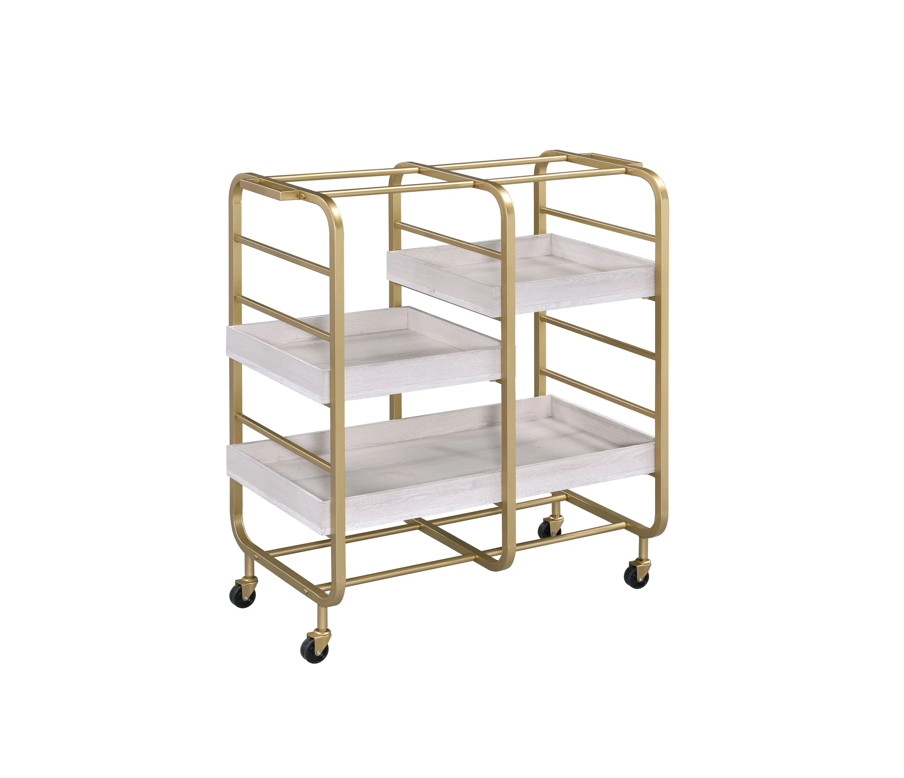 Expertly Made Vorrik Gold White Washed Finish Serving Cart Exceptional