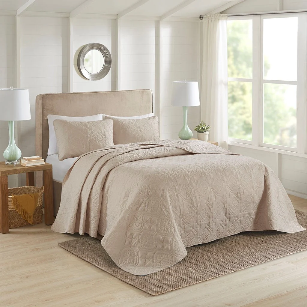 Innovative 3 Piece Reversible Bedspread Set Khaki Full Queen Fast