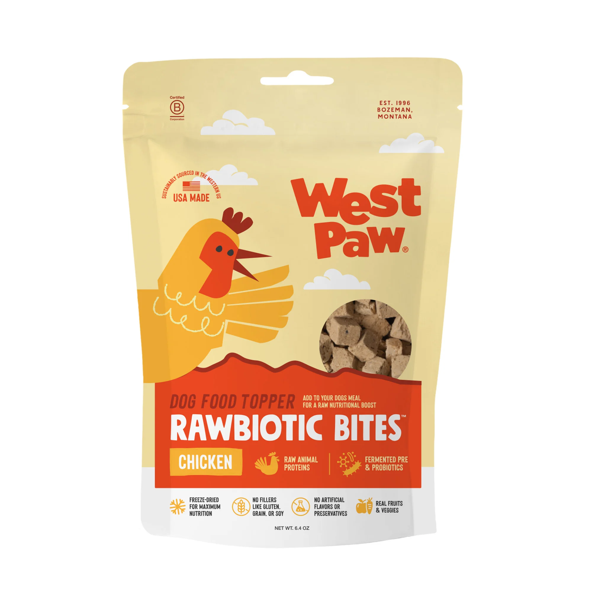 Authentic West Paw Chicken Rawbiotic Bites Dog Food Topper Breathable