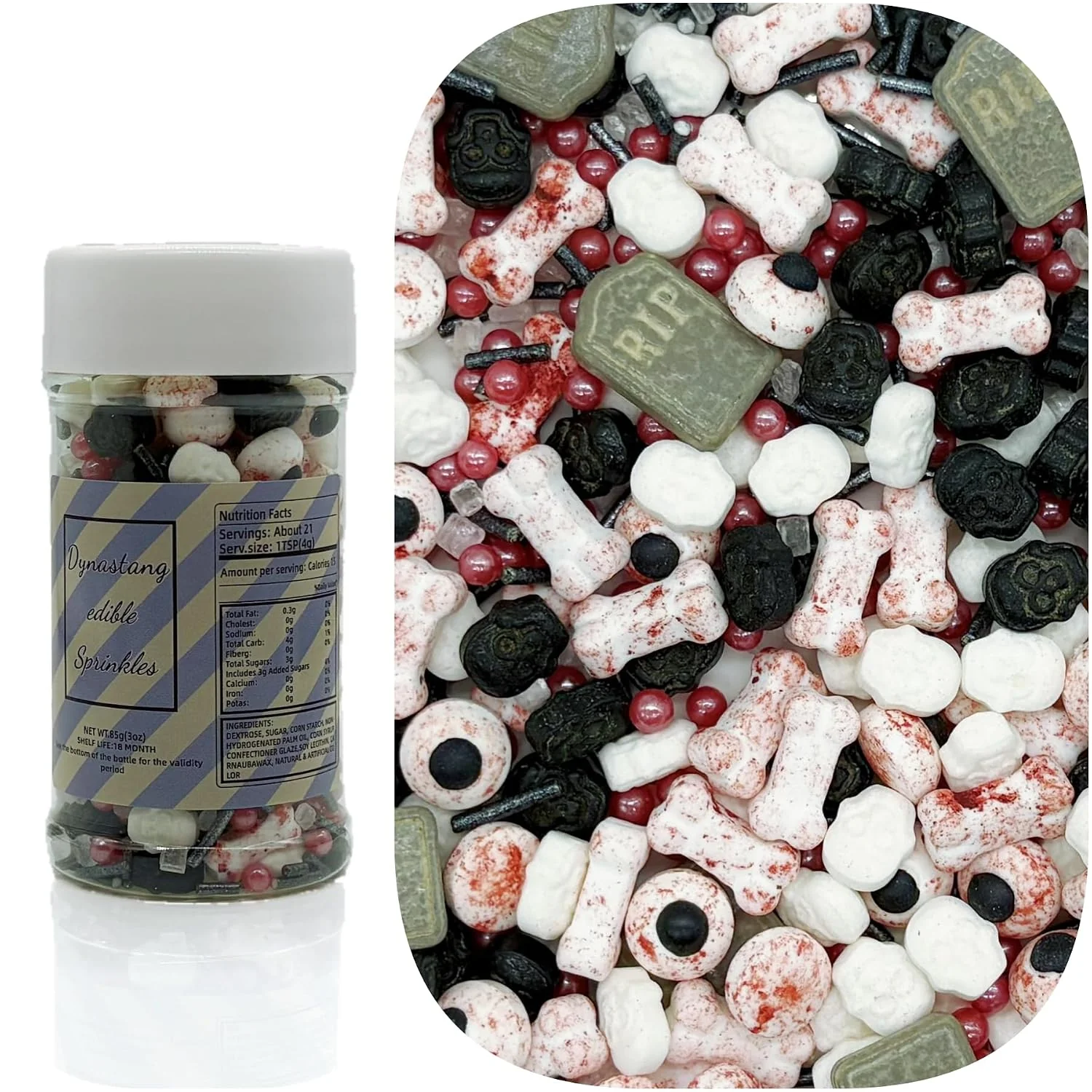 Solid Dynastang Gravestones amp Skulls amp Bones Sprinkles Halloween Edible Eyes Cake Decoration Cupcake Toppers Cookie Decorating for Cakes Cupcakes Desserts Toppings 3OZ Optimized