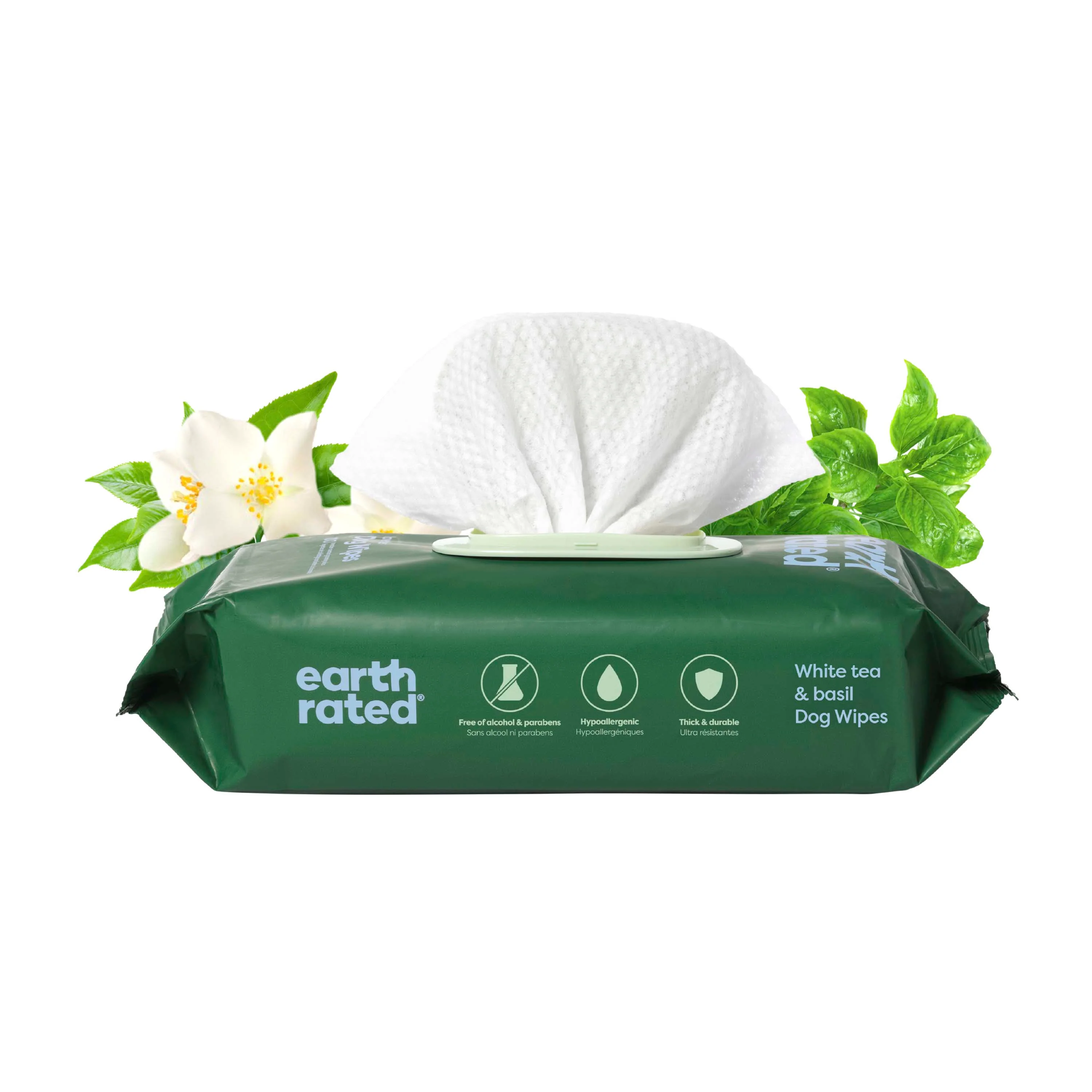 Exclusive Earth Rated Dog Grooming Wipes – Extra Thick White Tea Basil Scented Versatile