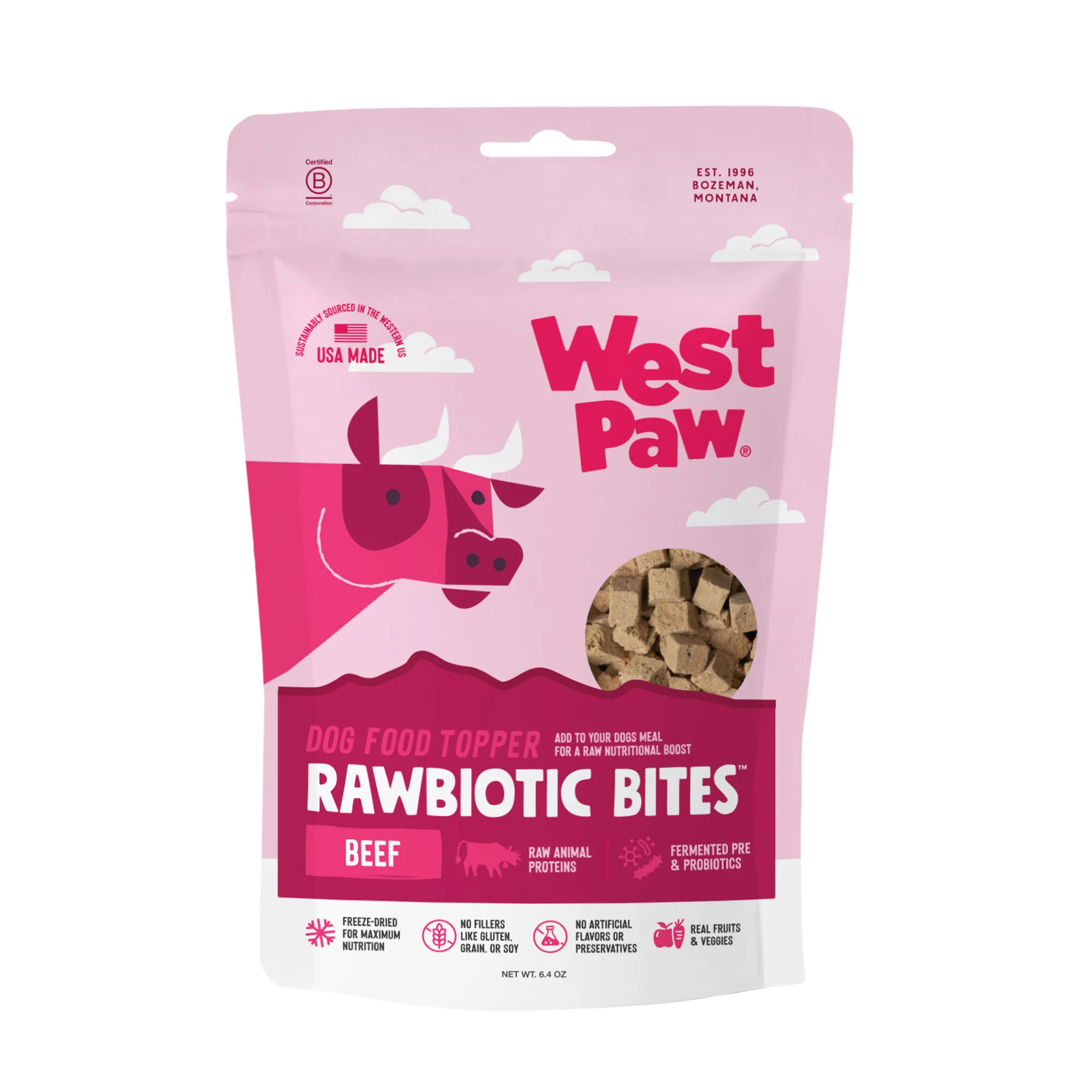 Authentic West Paw Beef Rawbiotic Bites Dog Food Topper Smart