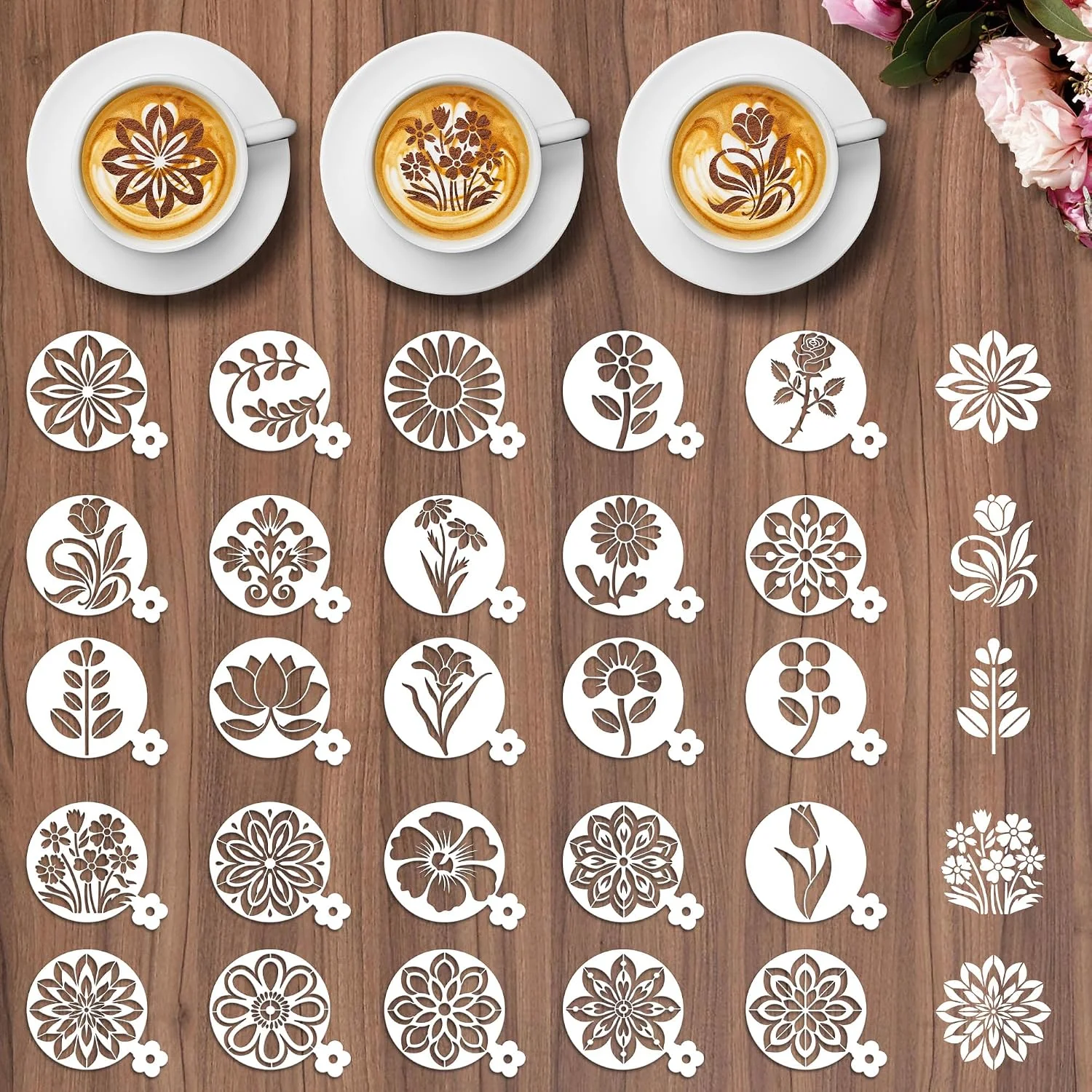 Official Sitsink Mandala Coffee Stencils Reusable – 25 Pcs Flower Stencils for Cookies Sourdough Bread Decor Rangoli Mandala Baking Templates Verified