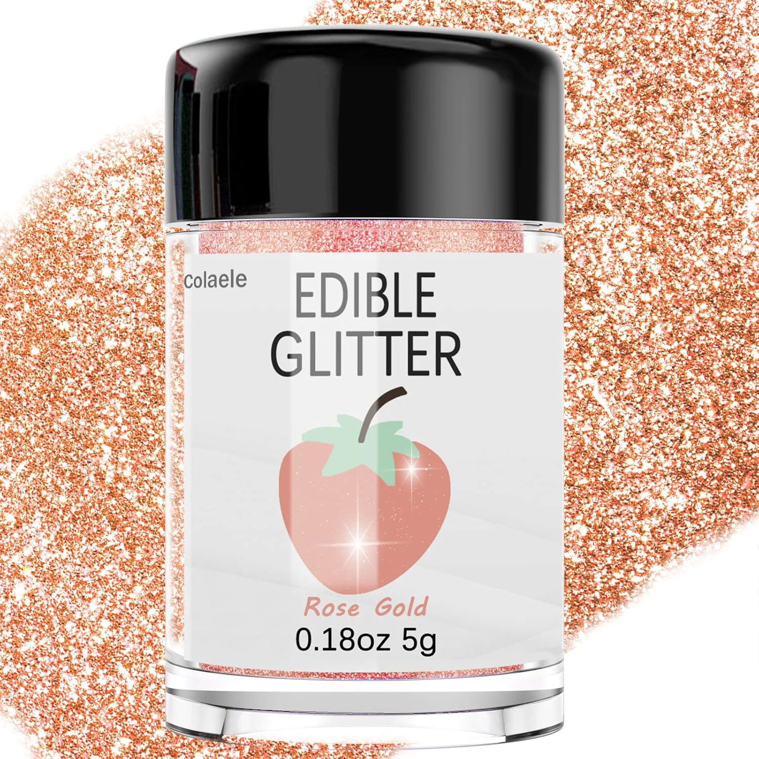 Sophisticated Rose Gold Edible Glitter for Cakes Drinks – Colaele 5 grams Food Grade Luster Dust Glimmer Powder Metallic Fancy Food Decorating Sprinkle Brew Verified