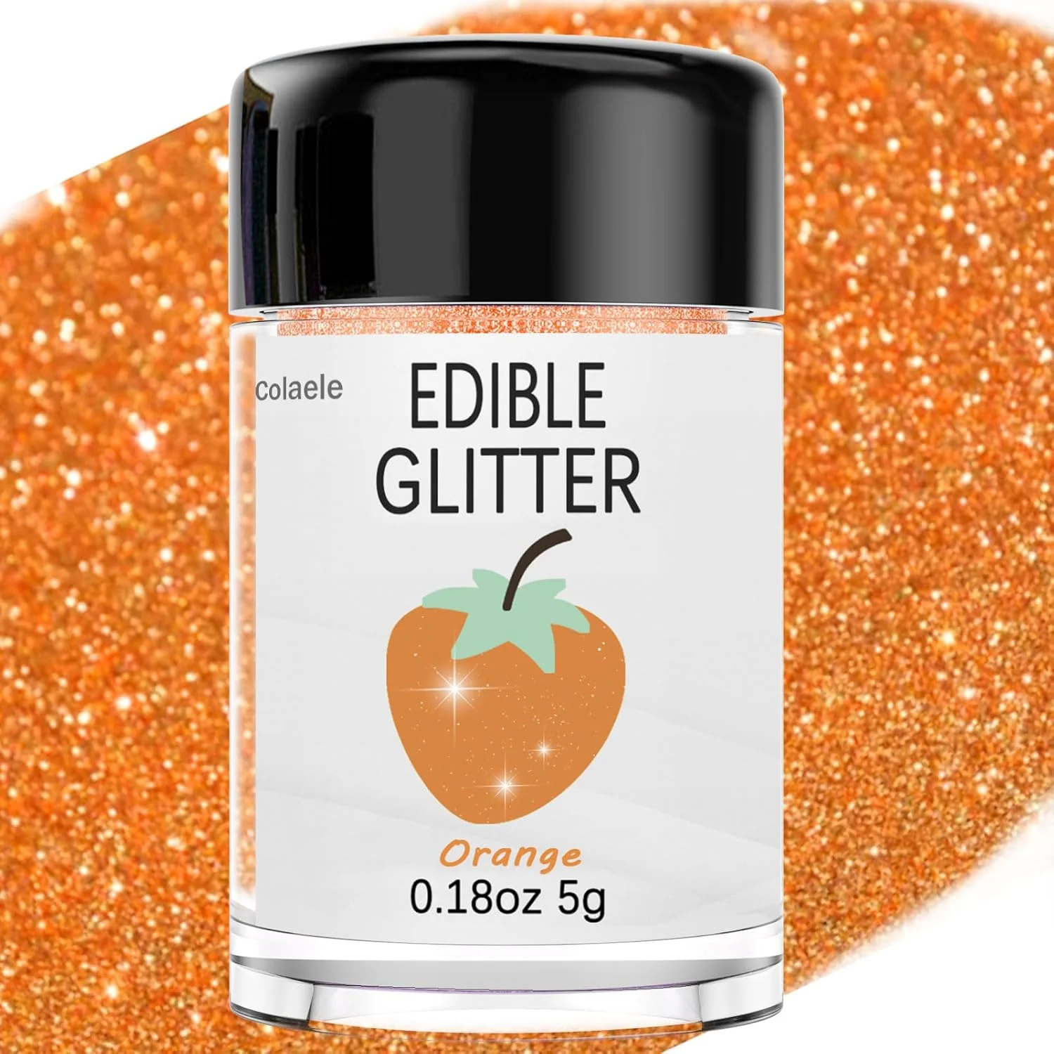 Excellent Orange Edible Glitter Glimmer Powder for Cakes Drinks – Colaele 5 grams Food Grade Luster Dust Metallic Food Decorating Sprinkle Disco Brew Dust for Recyclable