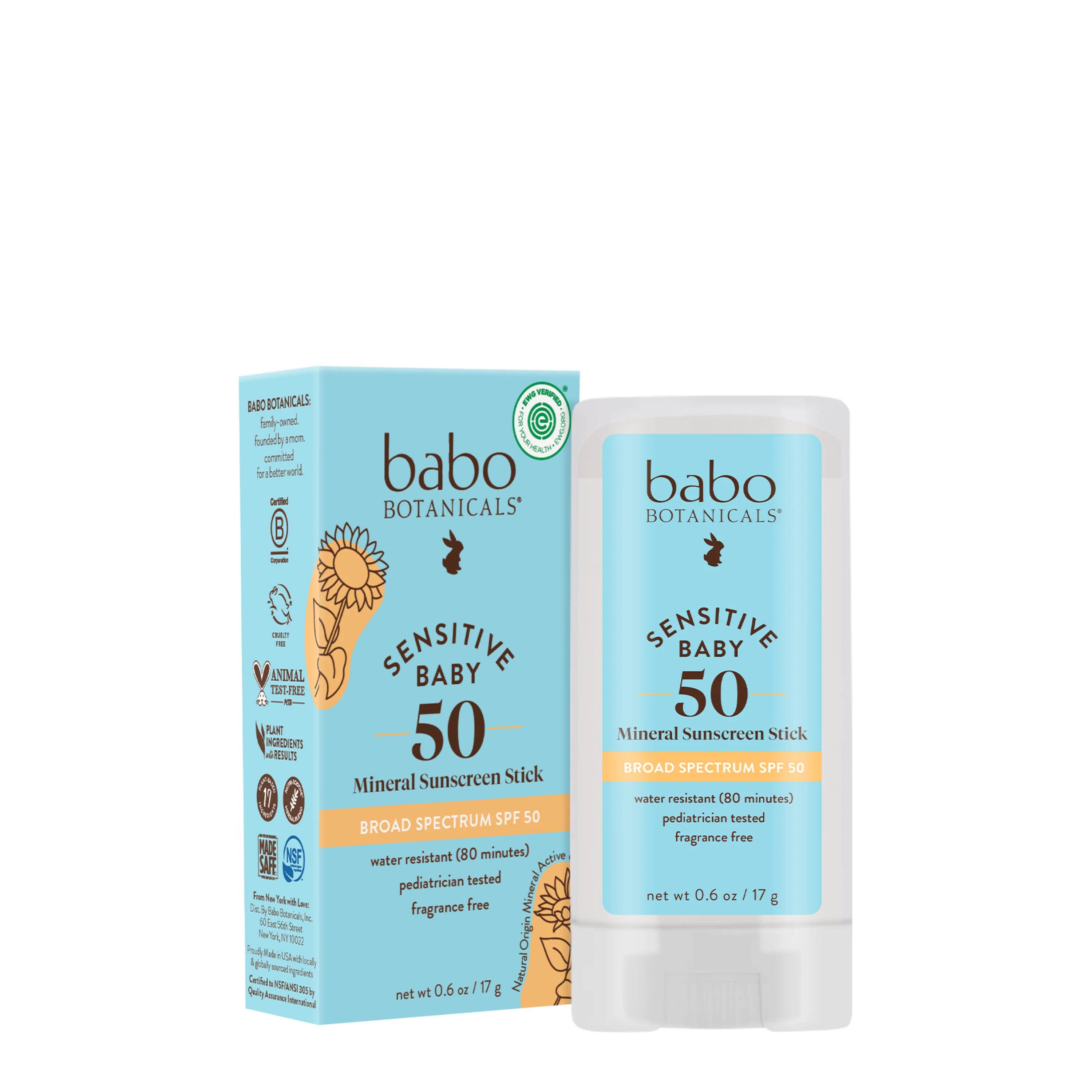 Natural Babo Botanicals Sensitive Baby Mineral Sunscreen Stick SPF50 Sophisticated