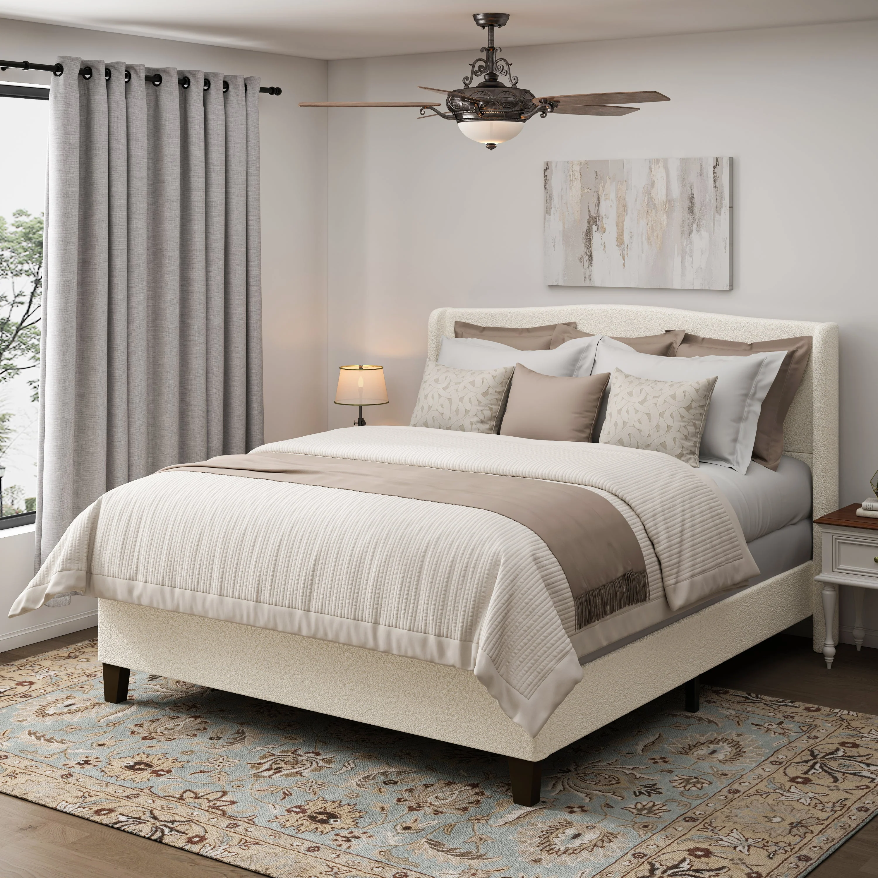 Stylish King Size Bed Frame with Upholstered Teddy Velvet Headboard High-Grade