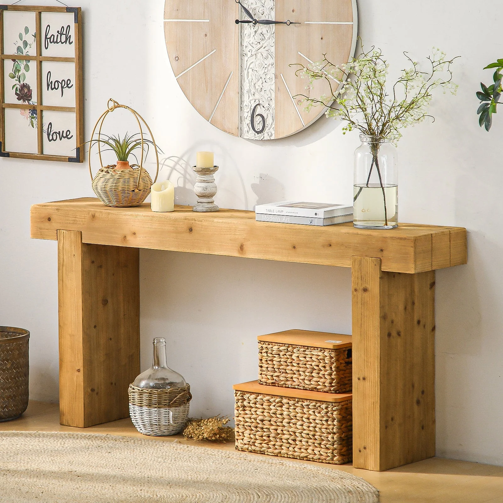 Casual 63 Solid Wood Console Table – Rustic Farmhouse Sofa Table Dependable