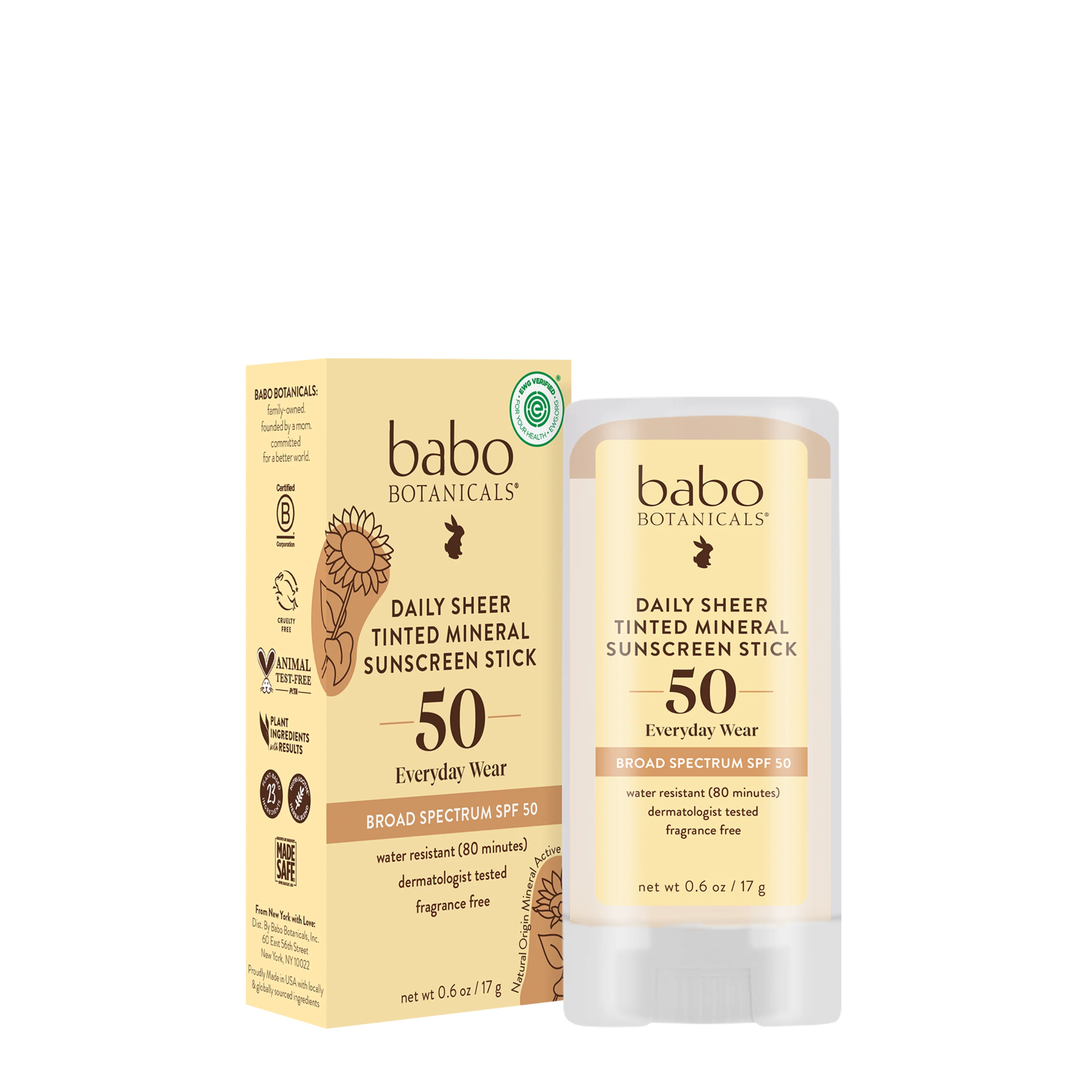 Long-Lasting Babo Botanicals Daily Sheer Tinted Mineral Sunscreen Stick SPF50 High-Grade