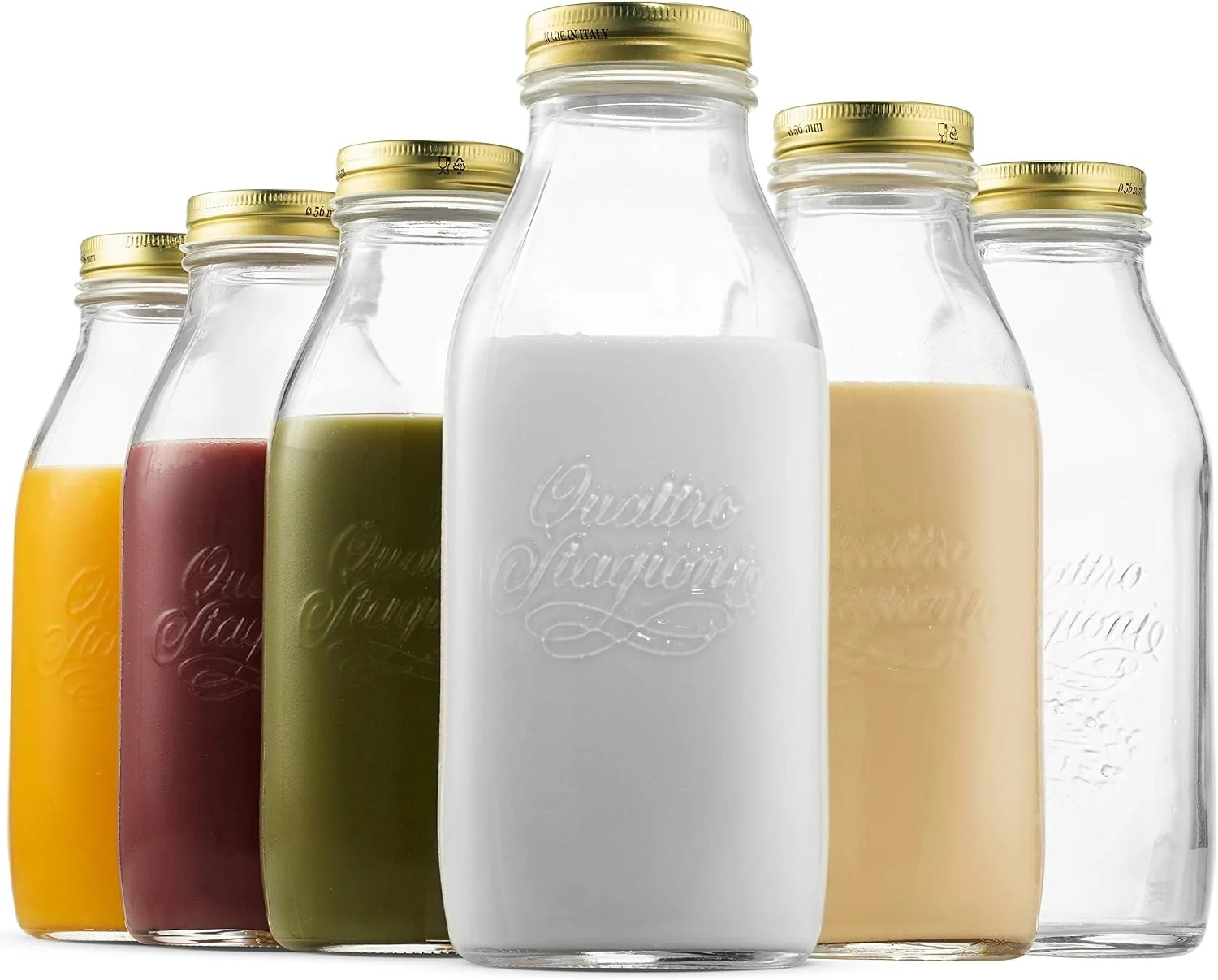 World-Class Bormioli Rocco Quattro Stagioni Glass Milk Bottle 33.75 Ounce 1 Liter with Airtight Lid Great For Kombucha Brewing Bottle Beer Homemade Juicing Smoothies Beverages Durable Construction. 6 Pack Contemporary