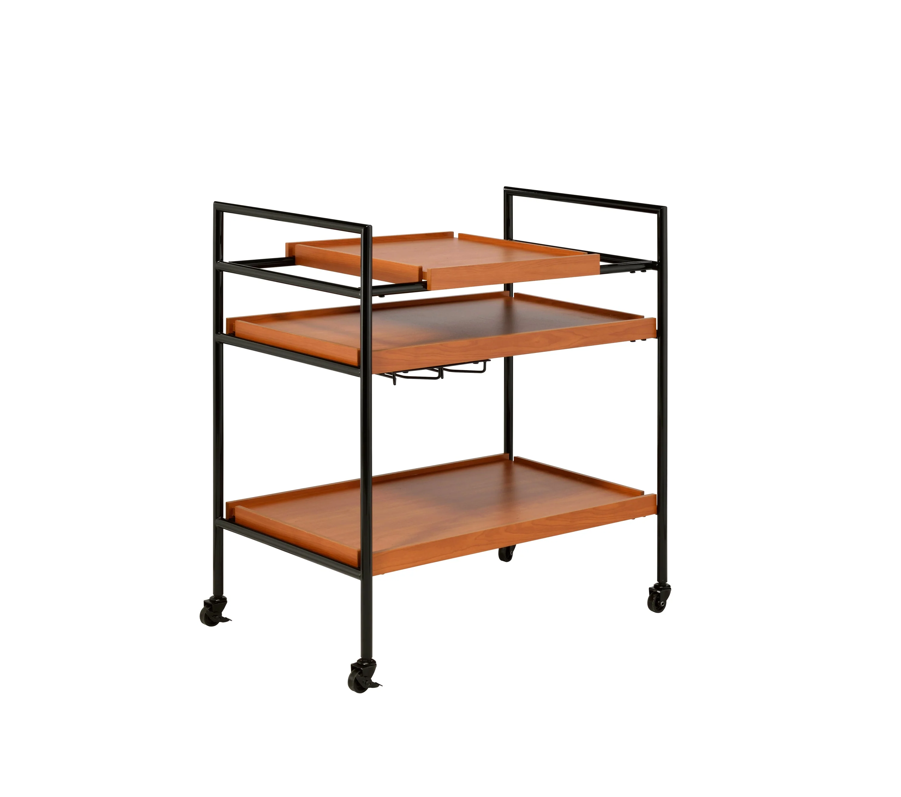 Innovative Oaken Honey Oak Black Finish Serving Cart High-Quality
