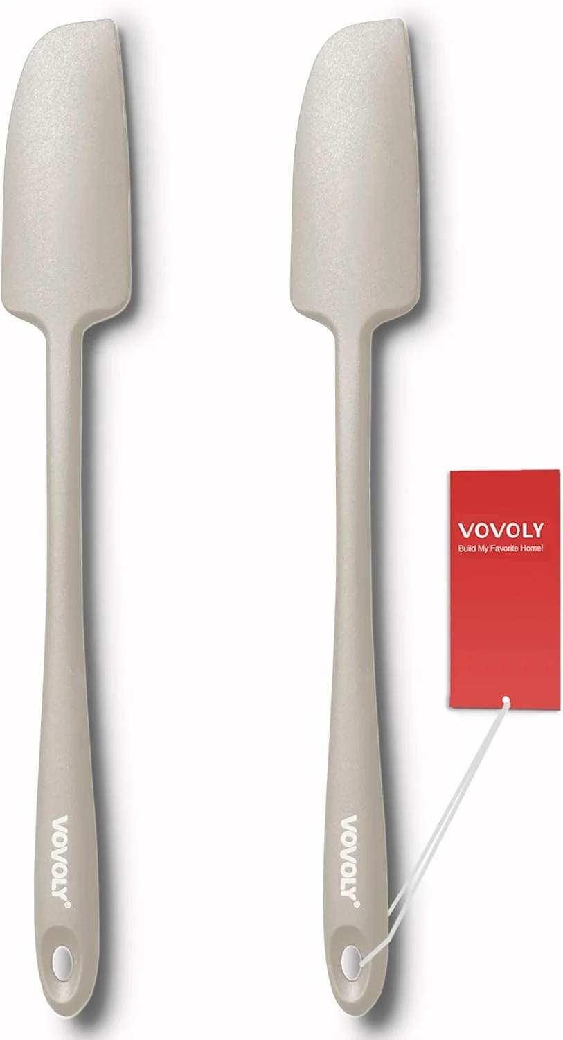 Reliable 2-Pack Vovoly Silicone Jar Spatulas Small Seamless Design Rubber Scraper with Stainless Steel Core Heat Resistant and Non-Stick Mini Spatula for Jars and Blenders BPA 11 IN Khaki Durable