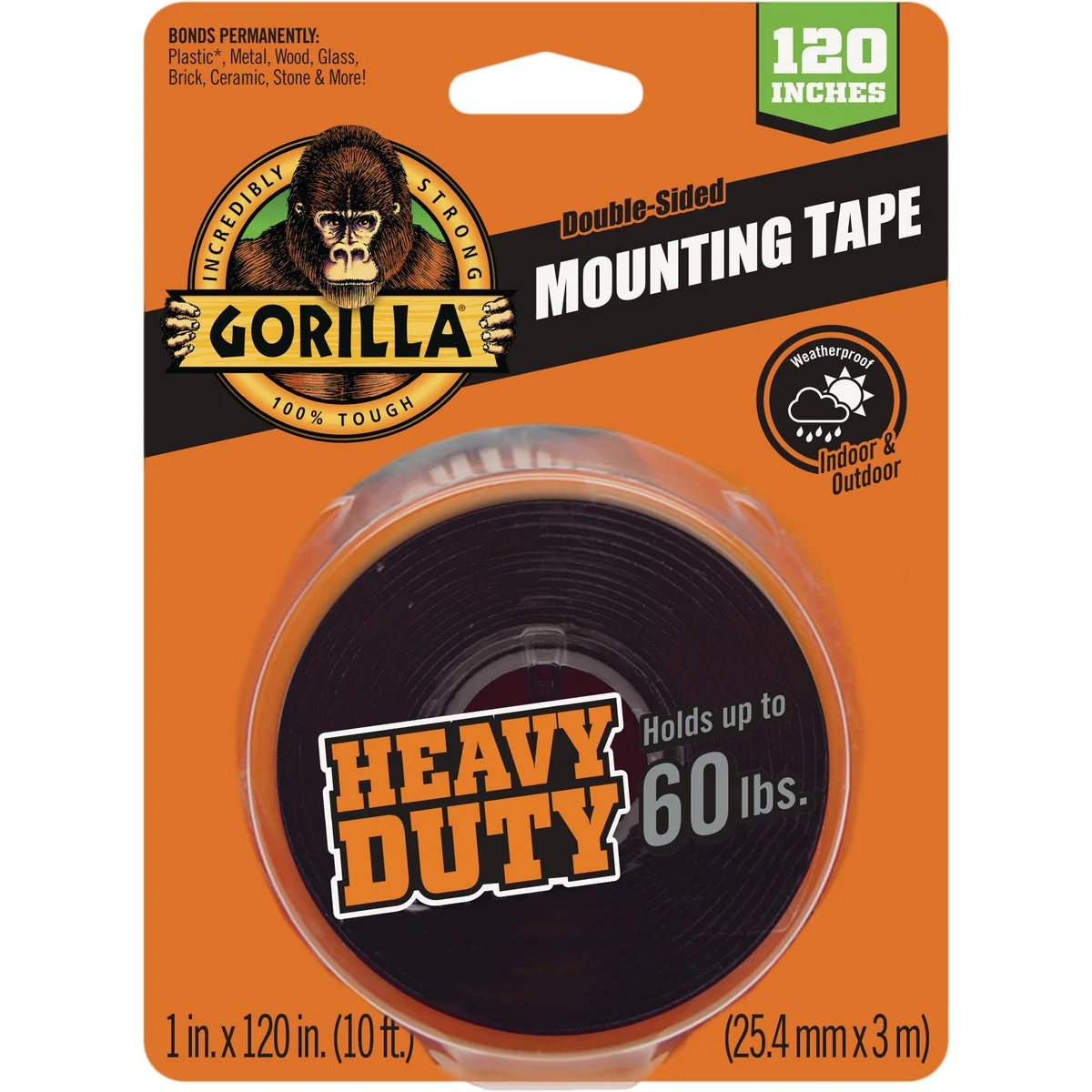 User-Friendly Gorilla 1 In. x 120 In. Black Heavy Duty Double-Sided Mounting Tape 60 Lb. Capacity Outstanding