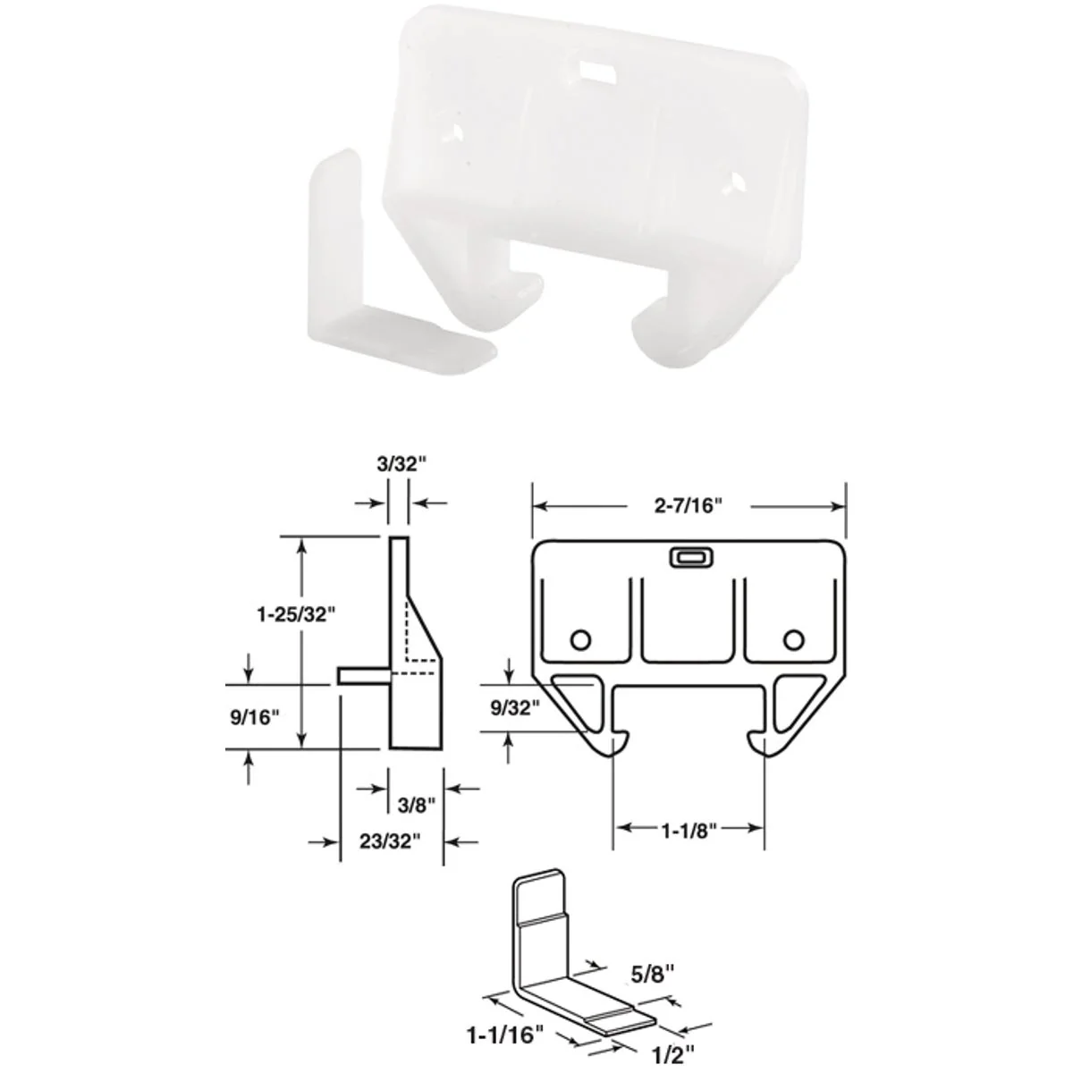 Versatile Prime-Line Polyethylene White Track Guide for 9 32 In. X 1-1 8 In. Track 2 Count Soft