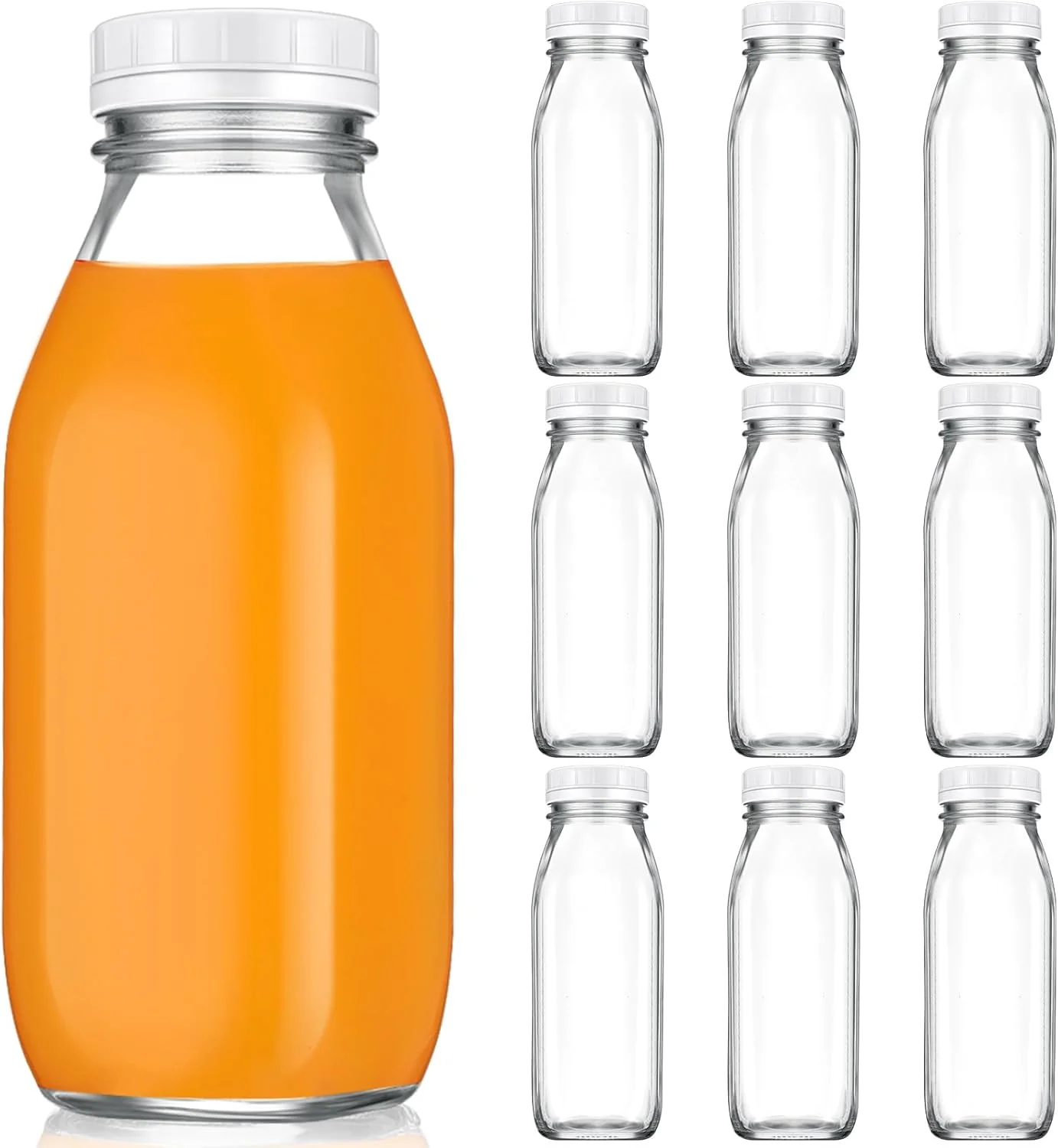 Environmentally Friendly Suclain 10 Pcs 16 oz Glass Juice Bottle with Lids Clear Reusable Milk Container for Refrigerator Fast