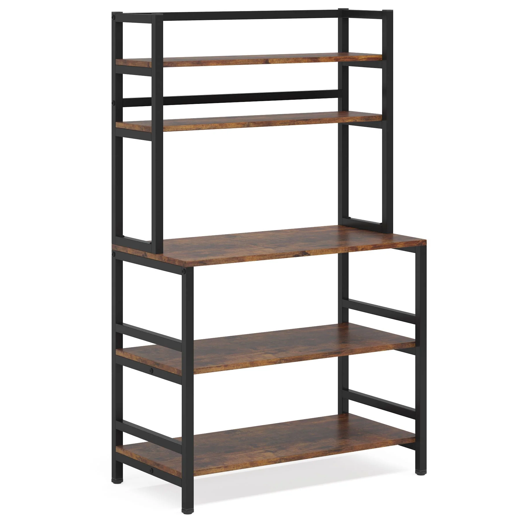 Comfortable 5 Tier Kitchen Bakers Rack With Hutch Microwave Stand standing Storage Organizer For Countertop - Black Durable
