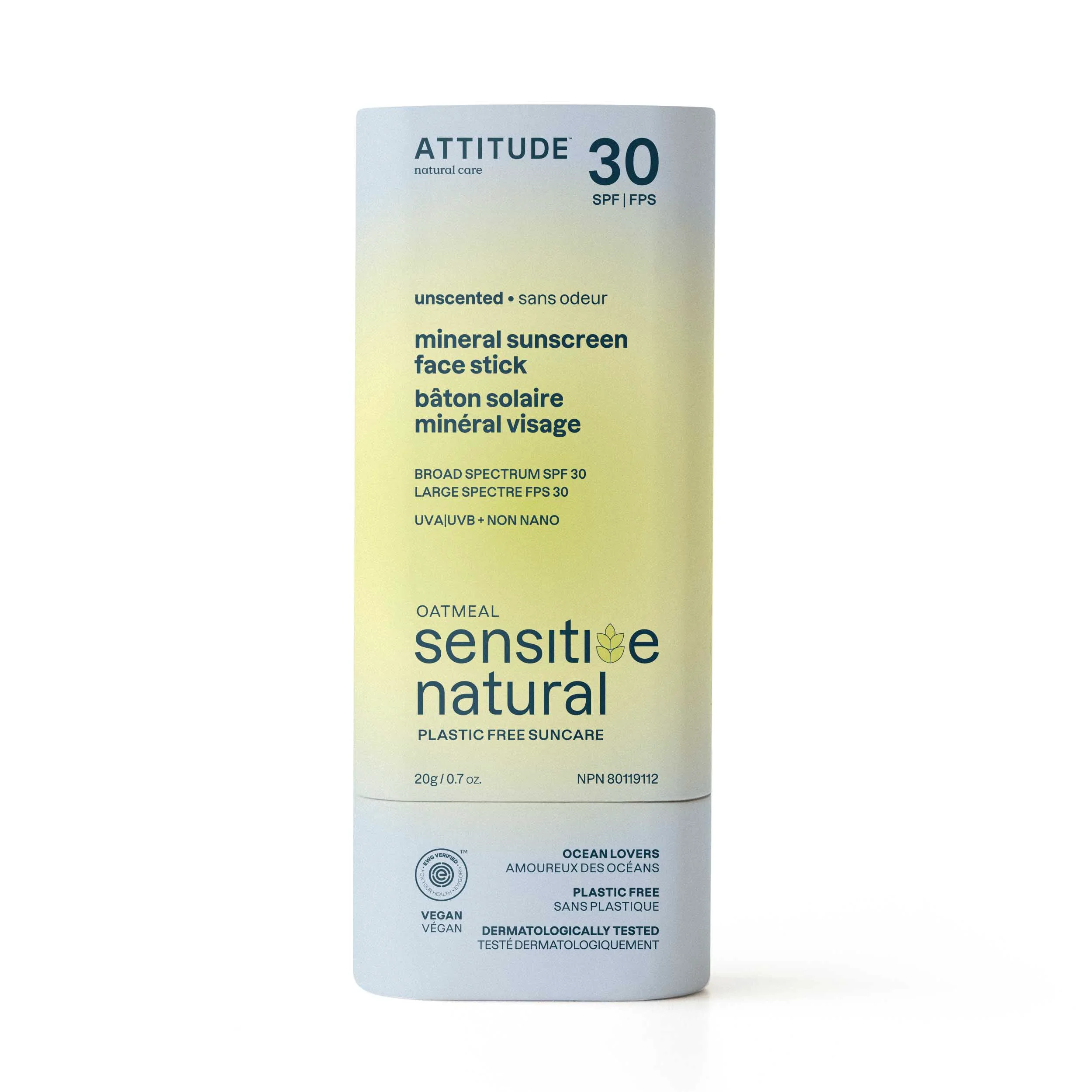 Sophisticated ATTITUDE oatmeal sensitive natural Sunscreen Stick SPF30 Genuine